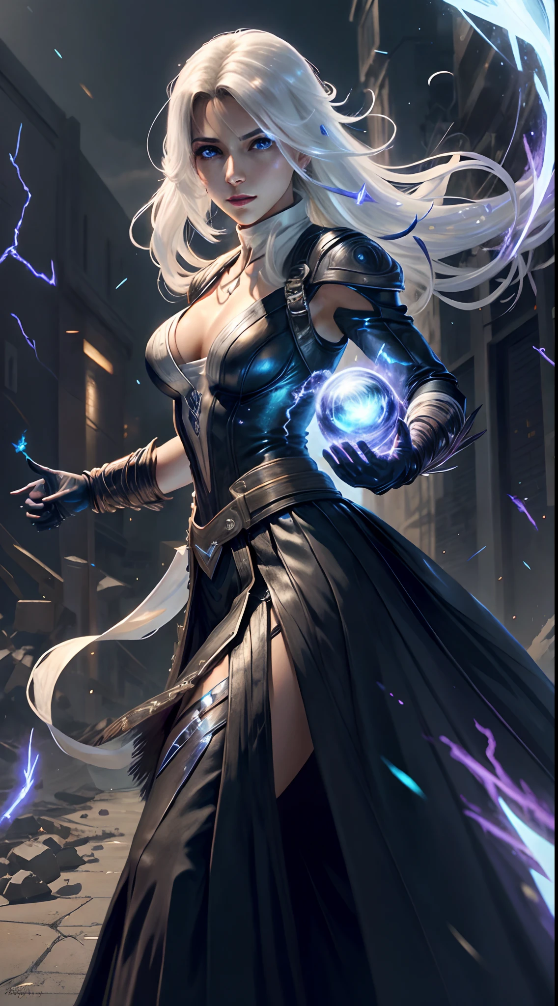 1Beautifulwoman，ff Tifa， X-Men Storm, Lightning in your hands, Homogeneous symbionts, Venom, Show, All white hair, a skirt, little breast, Light passing through the eye