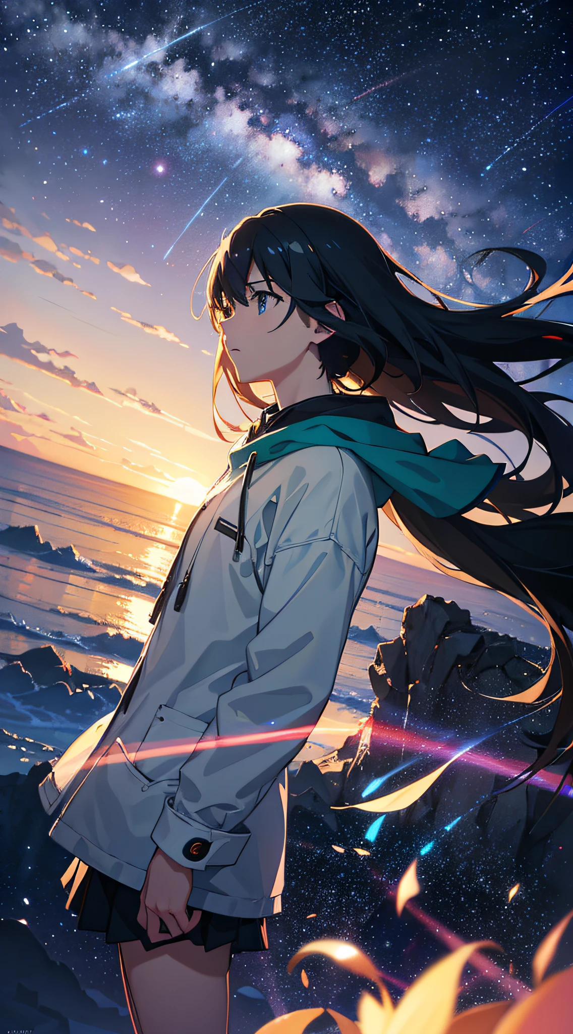 hyper HD,8k,starrysky,kosmos,the night,extreme light,Makoto Shinkai's concept art,tumblr,magic realism,beautiful anime scenes,Cosmos Sky。 by makoto shinkai, ( ( makoto shinkai ) ), Anime background art, anime backgrounds, Makoto Shinkai's style, anime movie backgrounds, the milky way express,without humans。 --s4