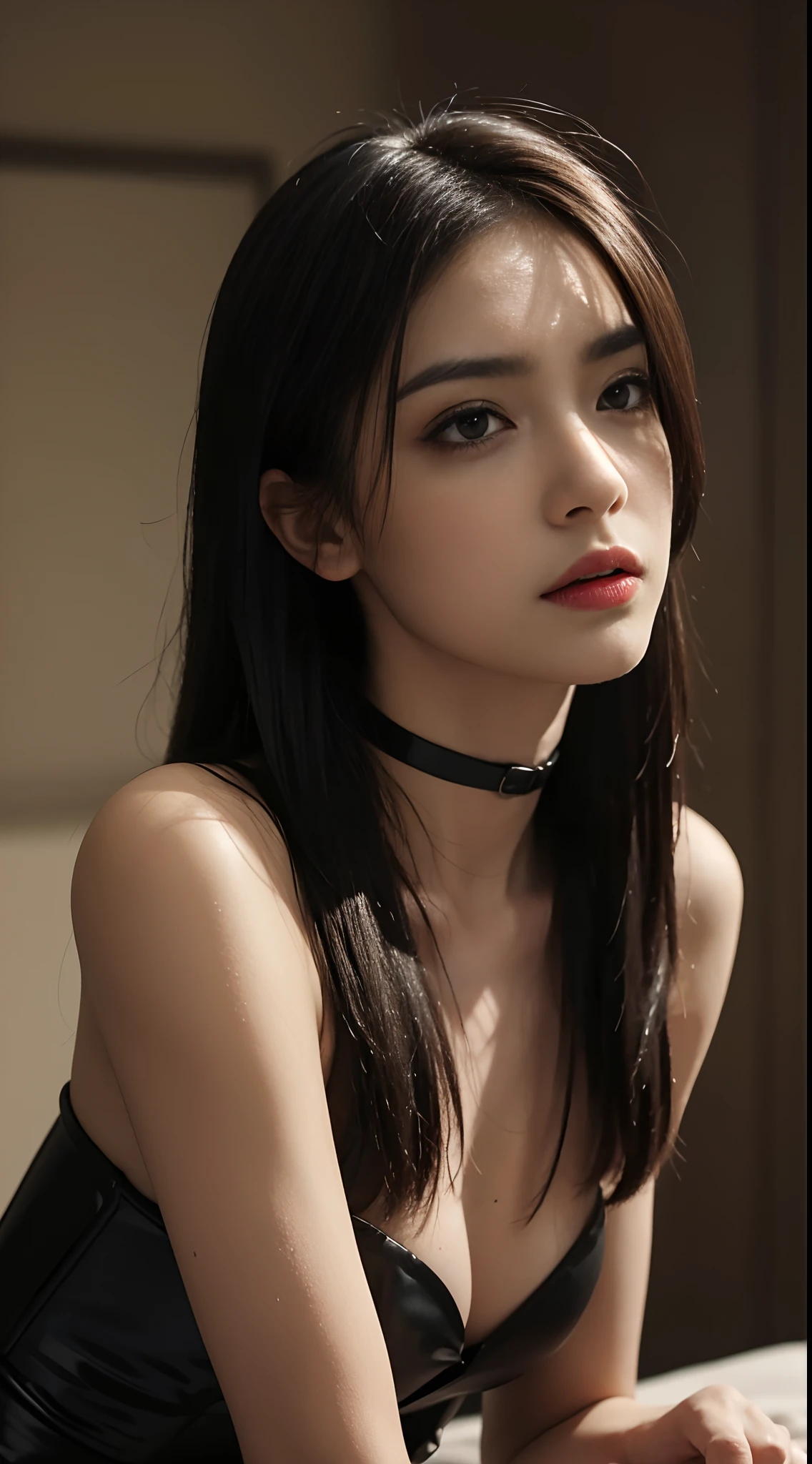 Angry Face, BDSM,slave,Rubber,Black Corset,Bondage,Collar,NSFW,((Best Quality, 8k, Masterpiece:1.3))), Crisp Focus: 1.2、(Layer Cut, Big:1.2),Beautiful Woman with Perfect Figure: 1.4、Slender Abs:1.2、Wet Body:1.5、Highly Detailed Face and Skin Texture、Detailed Eyes、Double Eyelids,Long Hair