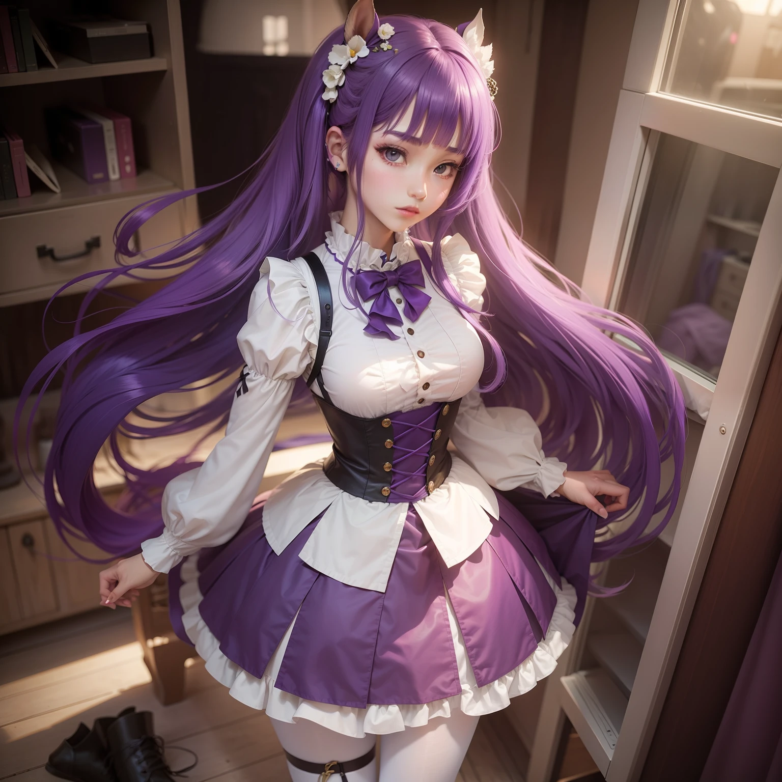Single horsetail,Purple hair is worn:Lolita and white pantyhose height:163cm identity brave!Small chest