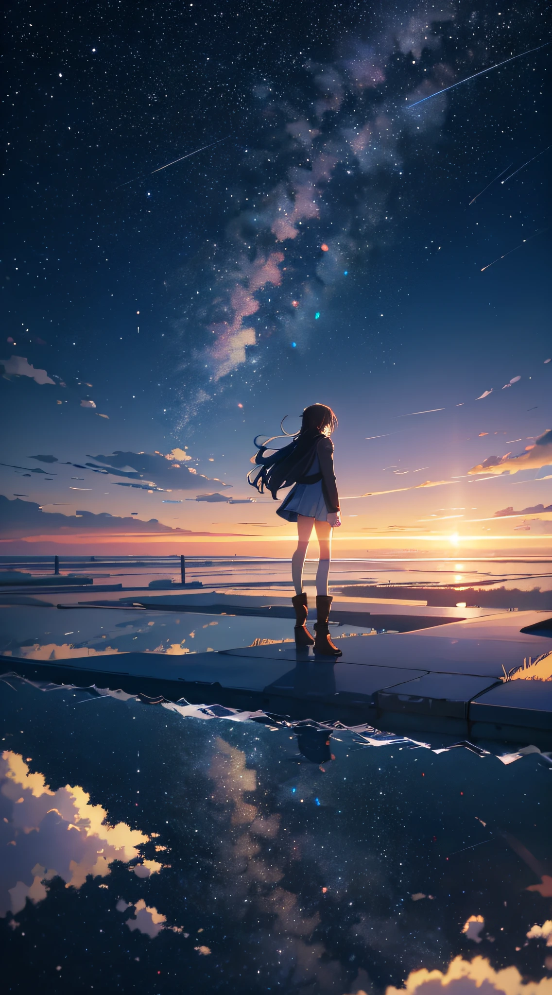 hyper HD，8k，starrysky，kosmos，the night，extreme light，Makoto Shinkai's concept art，tumblr，magic realism，beautiful anime scenes，Cosmos Sky。 by makoto shinkai, ( ( makoto shinkai ) ), Anime background art, anime backgrounds, Makoto Shinkai's style, anime movie backgrounds, the milky way express，without humans。 --s4