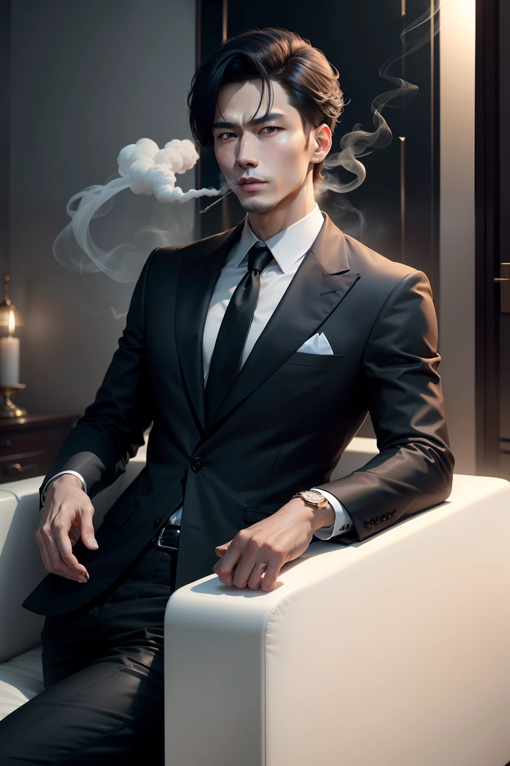 Mature and high-quality 4K CEO exquisite handsome，smokes。