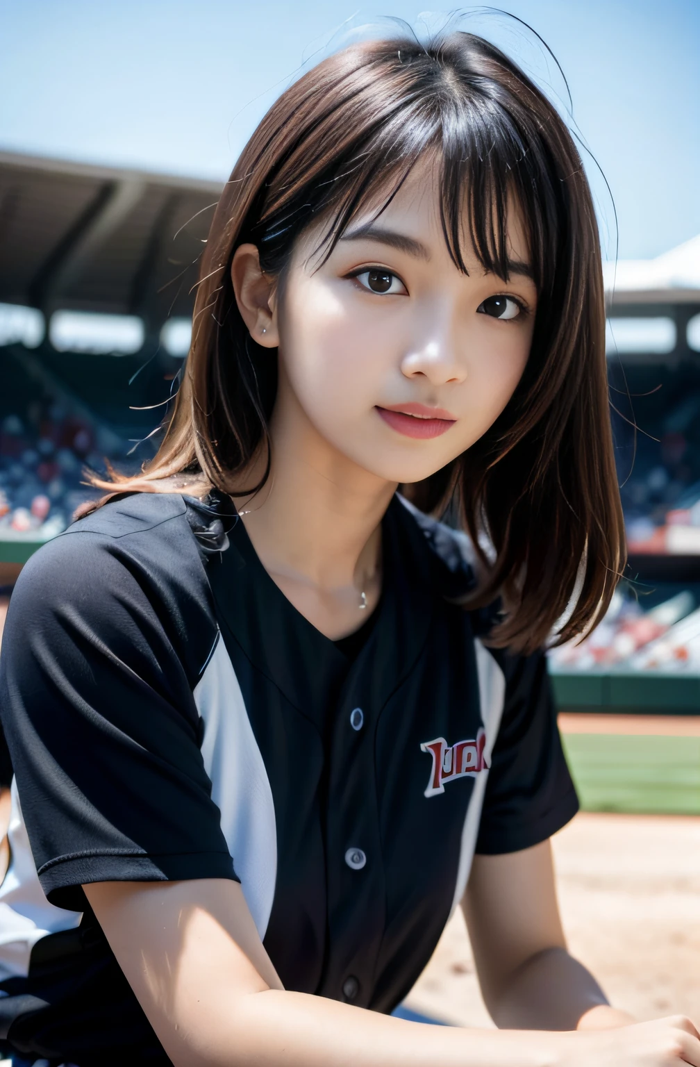 Best-quality, Masterpiece, Ultra-High-Resolution, (Photorealistic:1.4), Raw-Photo, 1girl, 15-years-old, the most famous Japanese idol, playing tennis, wearing tennis-uniform and tennis cap, (extremely cute face, ((extremely cute big-black-eyes)), extremely cute hairstyle), extremely cute eyelashes, extremely cute lips, (extremely beautiful skins), dynamic-pose, innocent-smile