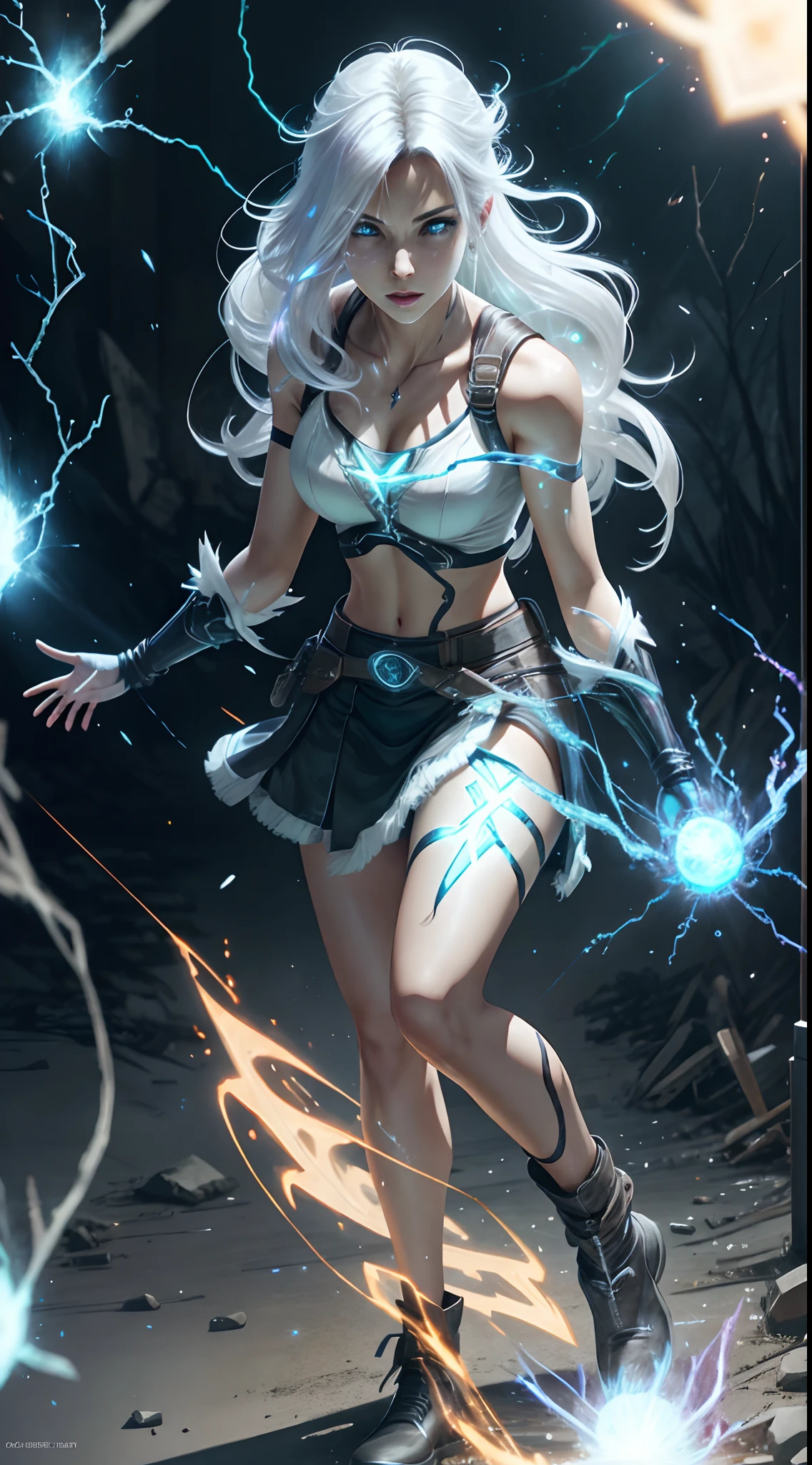 1Beautifulwoman，ff Tifa， X-Men Storm, Lightning is in your hands, Homogeneous symbionts, Venom,, All white hair, a skirt, little breast, glowing light eyes