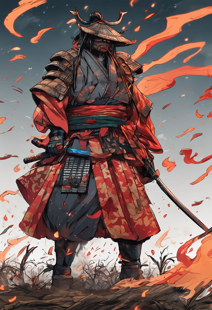 A samurai whose whole body is covered in flames