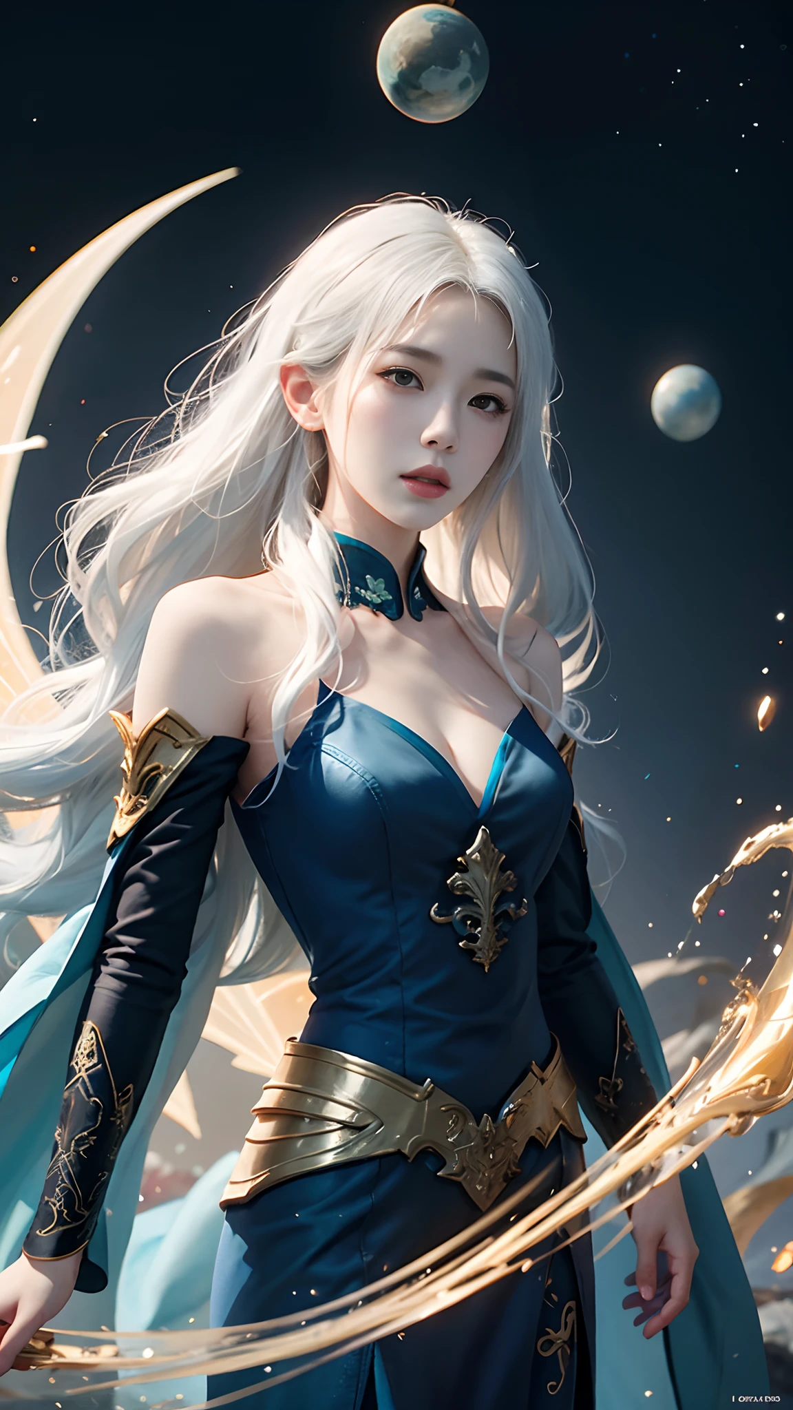 Girl in a blue dress+drak+Celestial Mage+Beautiful Artgerm illustrations+White-haired fairy+queen of the sea mu yanling+Fairy robes+Yang J's art+Artgerm+dream+Ruan Jia and Artgerm