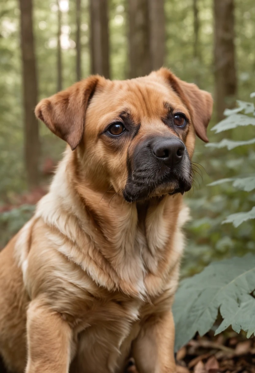 lindo cachorro dourado pulando alegre em uma floresta, fotografia ultra realista, floresta colorida, multicolorido, resliamo epico, fotografia com grande ondular, 8k, detalhes dos pelos, detalhes ultra realistas