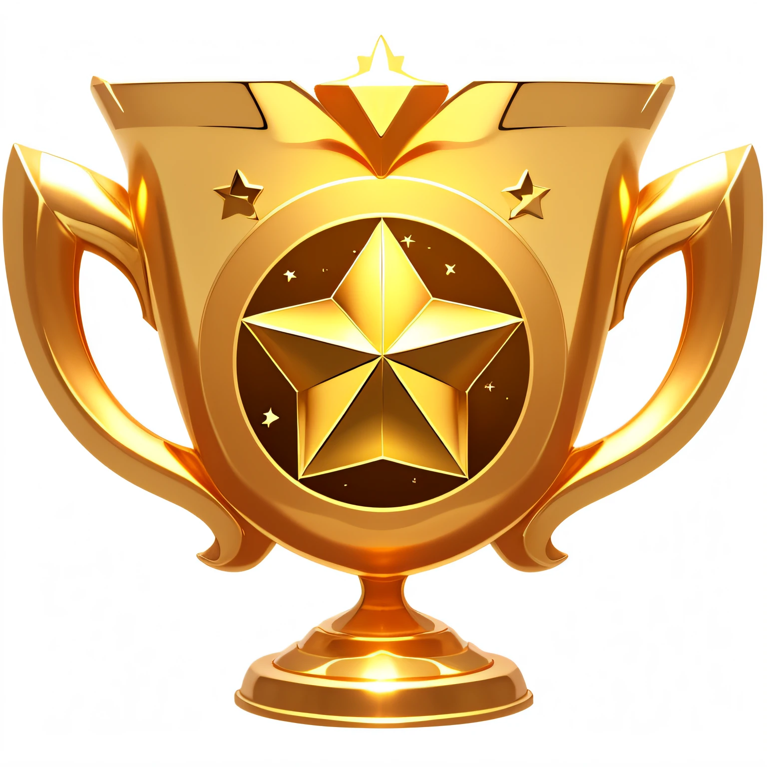 Gold trophy close-up, There is a star on it, the sacred cup of understading, game icon stylized, chiaroscuro, ray tracing, reflection light, sparkle, UHD, award winning