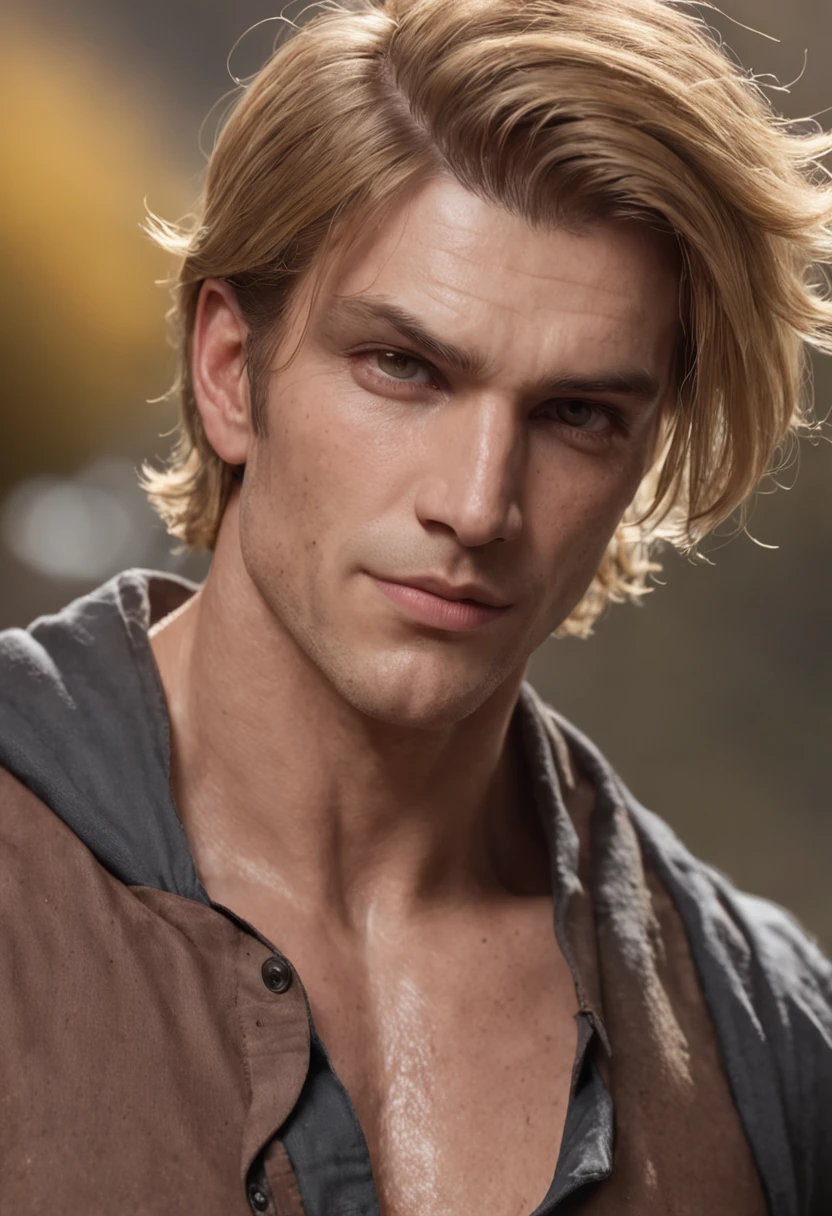 1 boy, muscular, 30 years old, mature, solo, golden hair, ((short hair)), red eyes, shirt, high boots, Lightweight clothing, ((American police)), looking at viewer, man, colorful magic wrap, HD, rich color, detail, light, masterpiece, beautiful painting, epic exquisite character art, stunning characters, strong man (reference sheet:1.5)