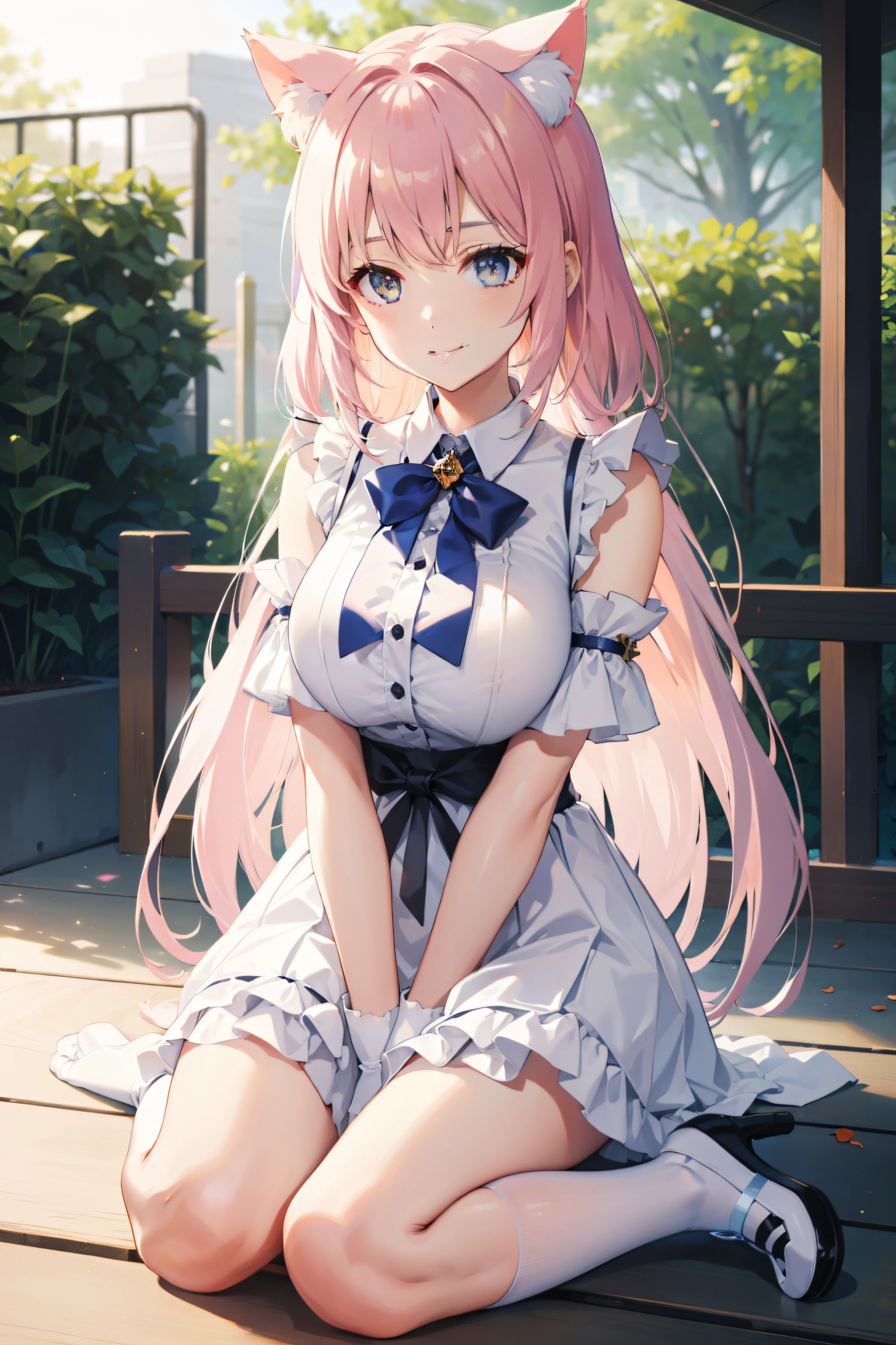 cat ear，maidennurse，white color hair，In Park，Sultry，ssmile