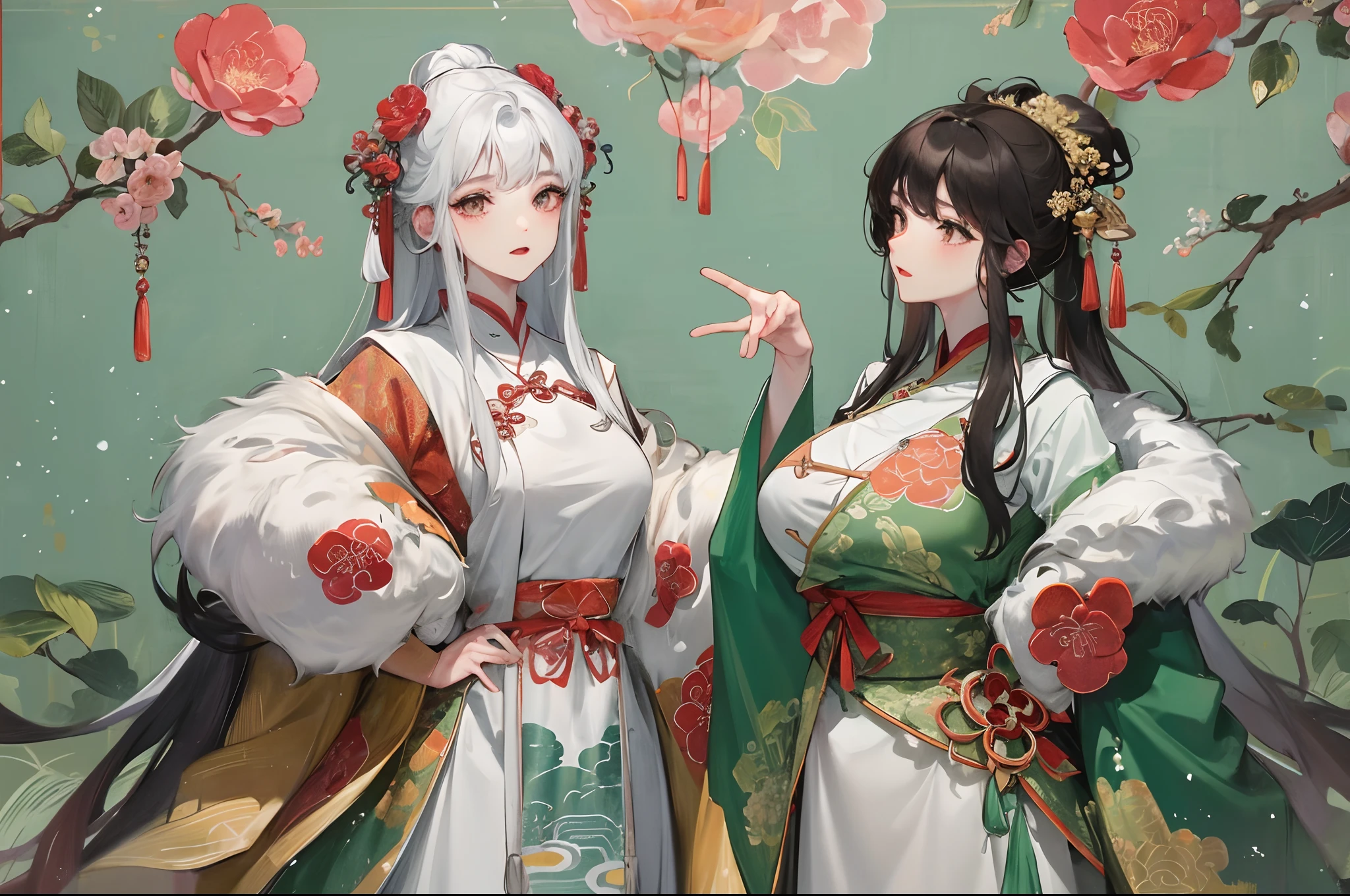 Ancient Chinese paintings，Three friends of the cold years，Lots of white space，The beauty remains，Heavy snowfall