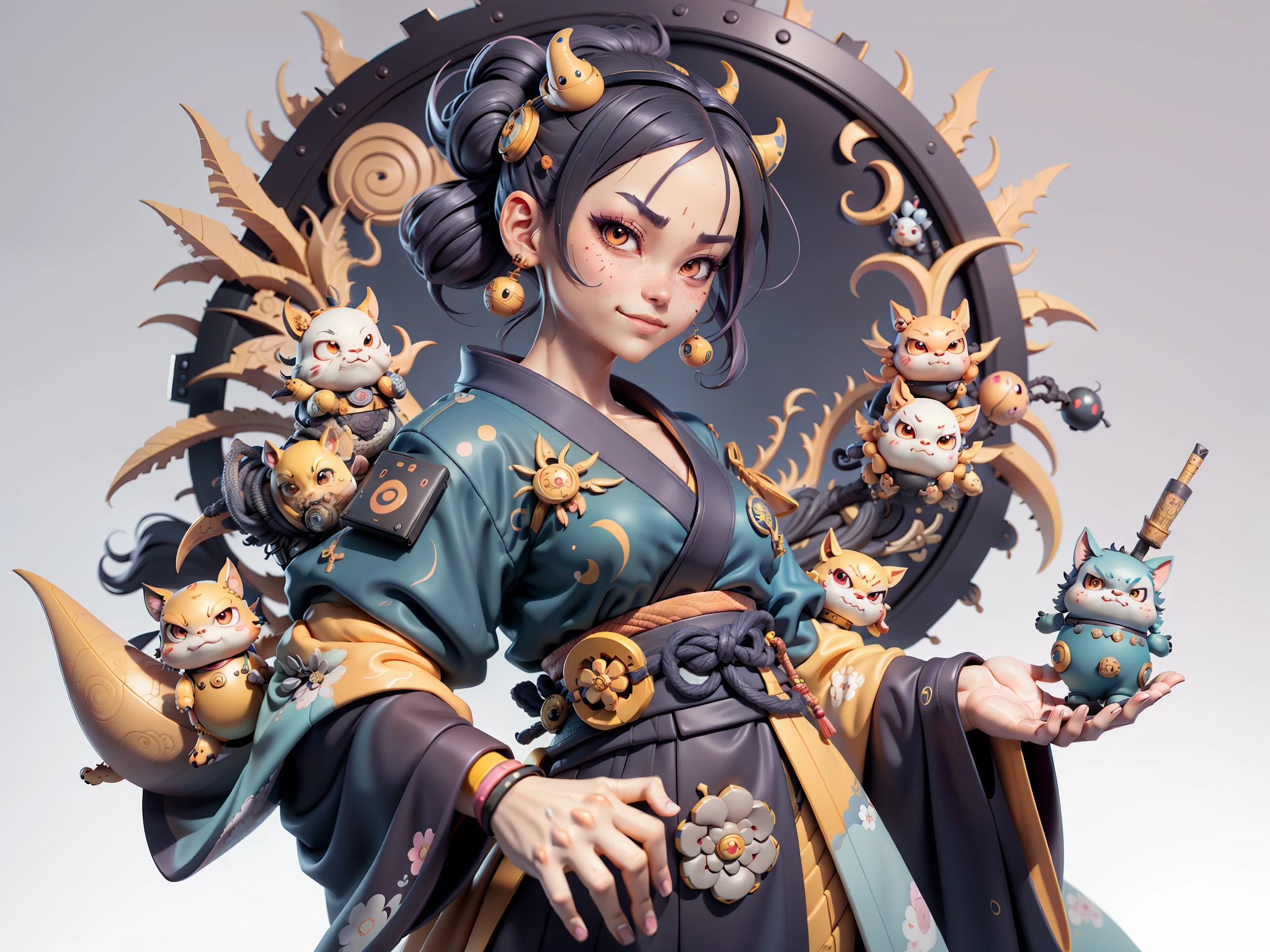 (Daisaku),(Need),(Super meticulous),(full bodyesbian:1.2),Japanese ukiyo-e girl,japanese geisha,Beautiful,Oriental dragon,Aeolian Thor,Raised sexy,爆乳,Oriental face,TV Anchor,Bust portrait illustration,Alone,In black suit,a blue tie,The face is slightly chubby,The face was clean,without a beard,Black super short hair,Black eyes,Smile confidently,3C computer sub-products,iPad, iphone,Digital painting,3D character design by Mark Clairen and Pixar and Hayao Miyazaki and Akira Toriyama,The illustration is a high-definition illustration in 4K resolution,With very detailed facial features and cartoon-style visuals。