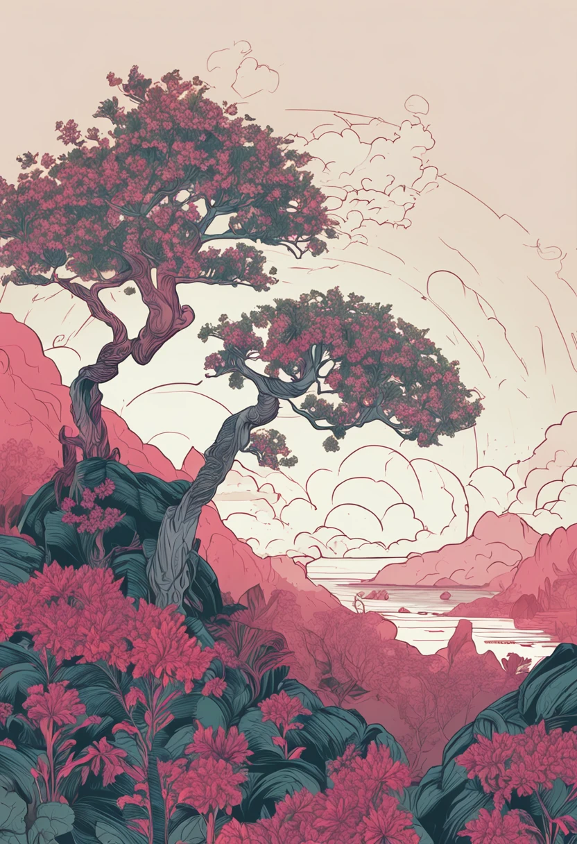 Patchouli plant， Chiaroscuro, projected inset, Ni Chuanjing illustration style