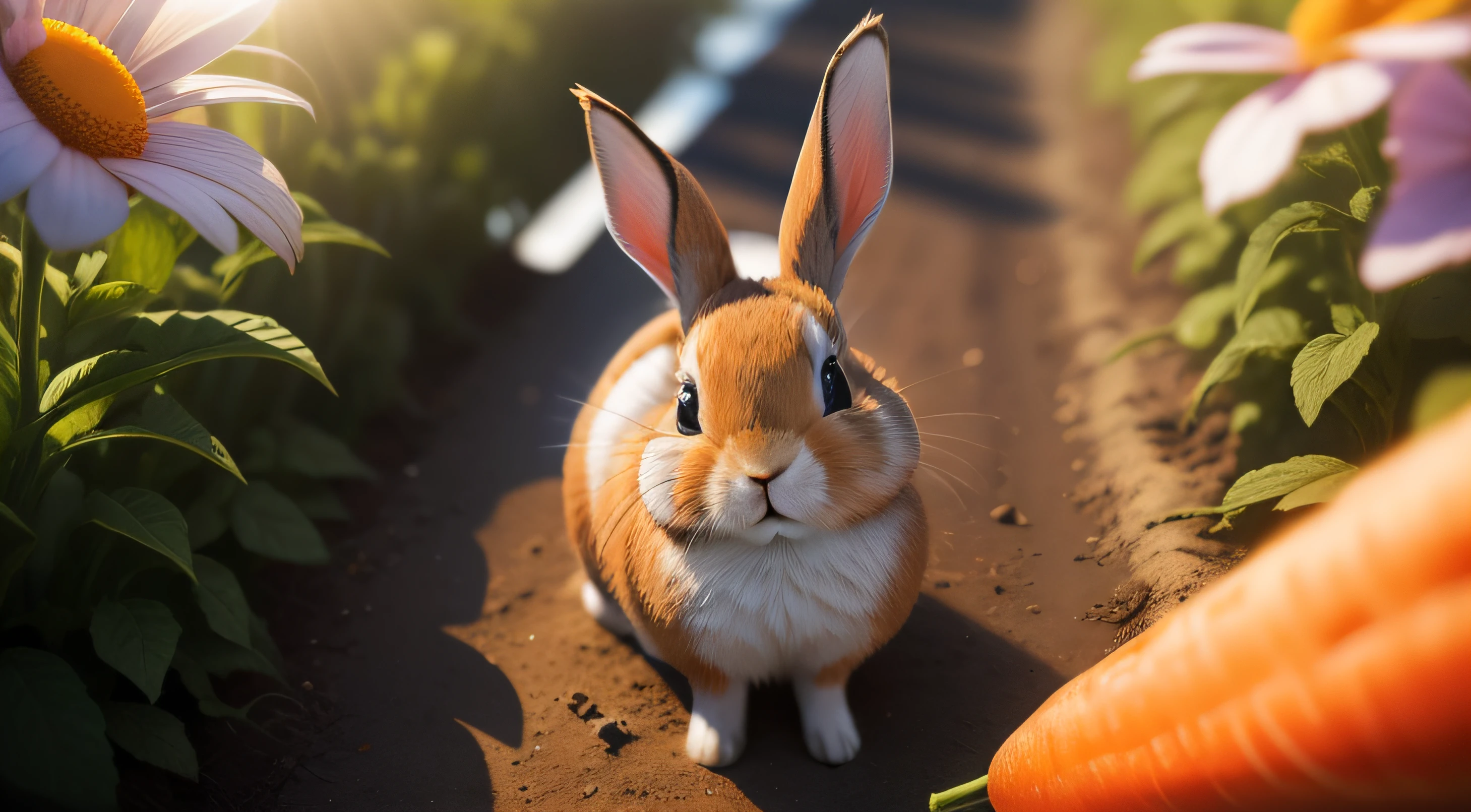 Great white rabbit, in the grass, red eyes, holding a carrot --auto --s2