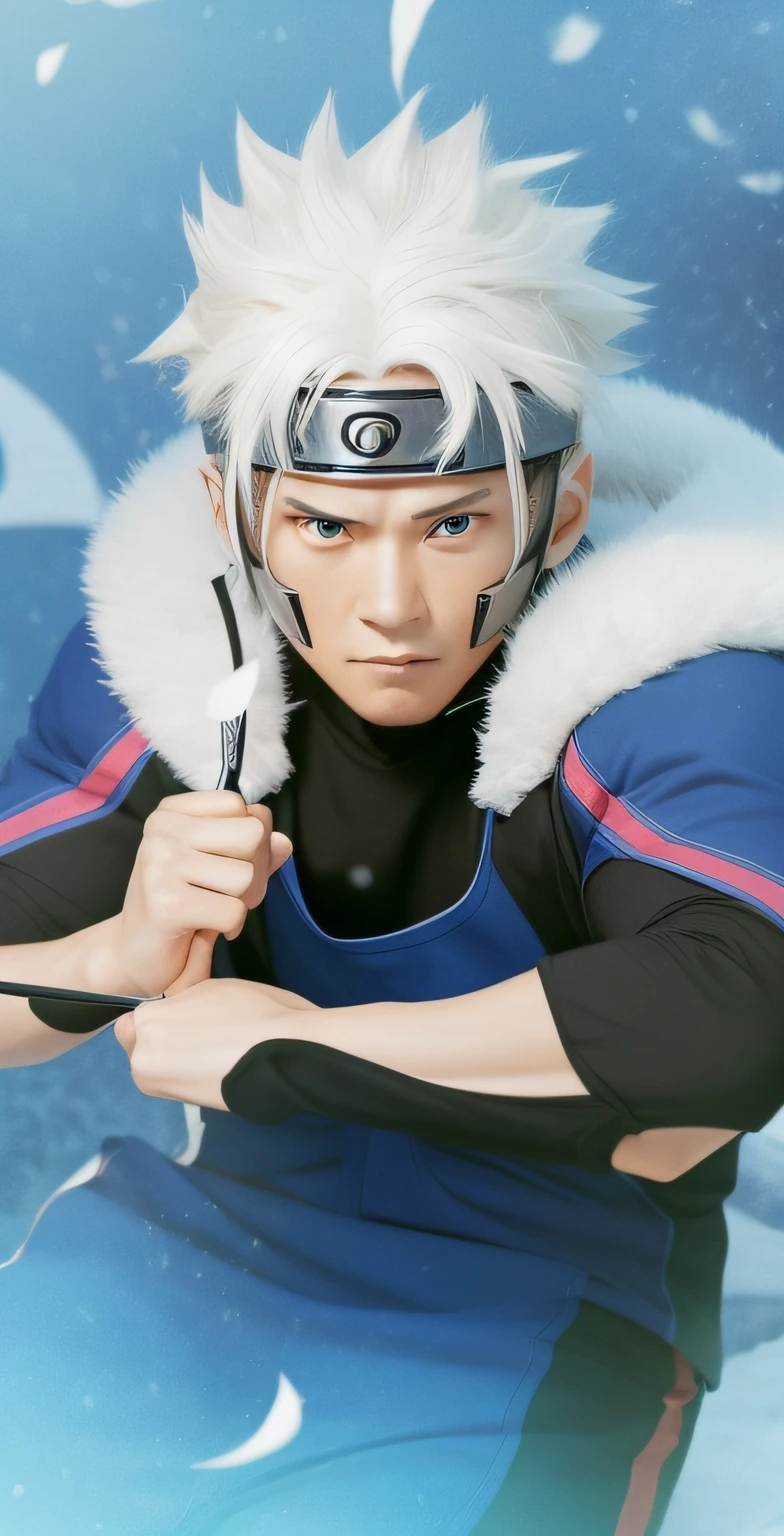 Tobirama is the 2nd Hokage character in the Naruto anime. He is a mature man who is more or less 35-40 years old. Has red eyes with a sharp gaze. He wielded a Kunai which was a knife-like weapon. He has white hair, wears a silver k-plate with the Konoha logo encircling his face except his chin. He has 3 sharp red lines on his face, between them on the sides of his cheeks, and on his chin. he wears blue armor and inside a black long-sleeved shirt. On the shoulders to the back there is white fur