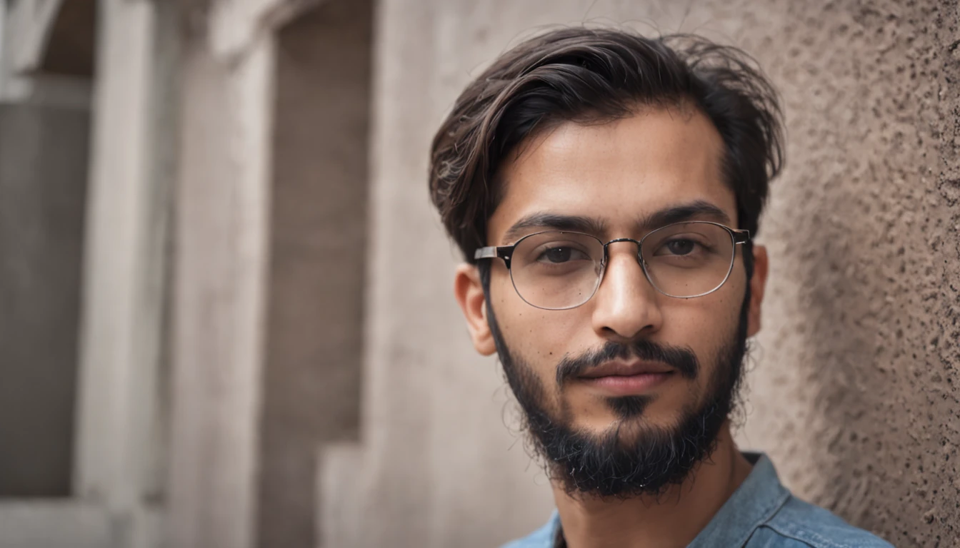 there is a man with a beard and glasses standing in front of a wall, riyahd cassiem, inspired by Bikash Bhattacharjee, khyzyl saleem, inspired by Ismail Acar, very clear picture, ismail, mohamed chahin, inspired by Sarper Baran, portait photo profile picture, kyza saleem, without beard