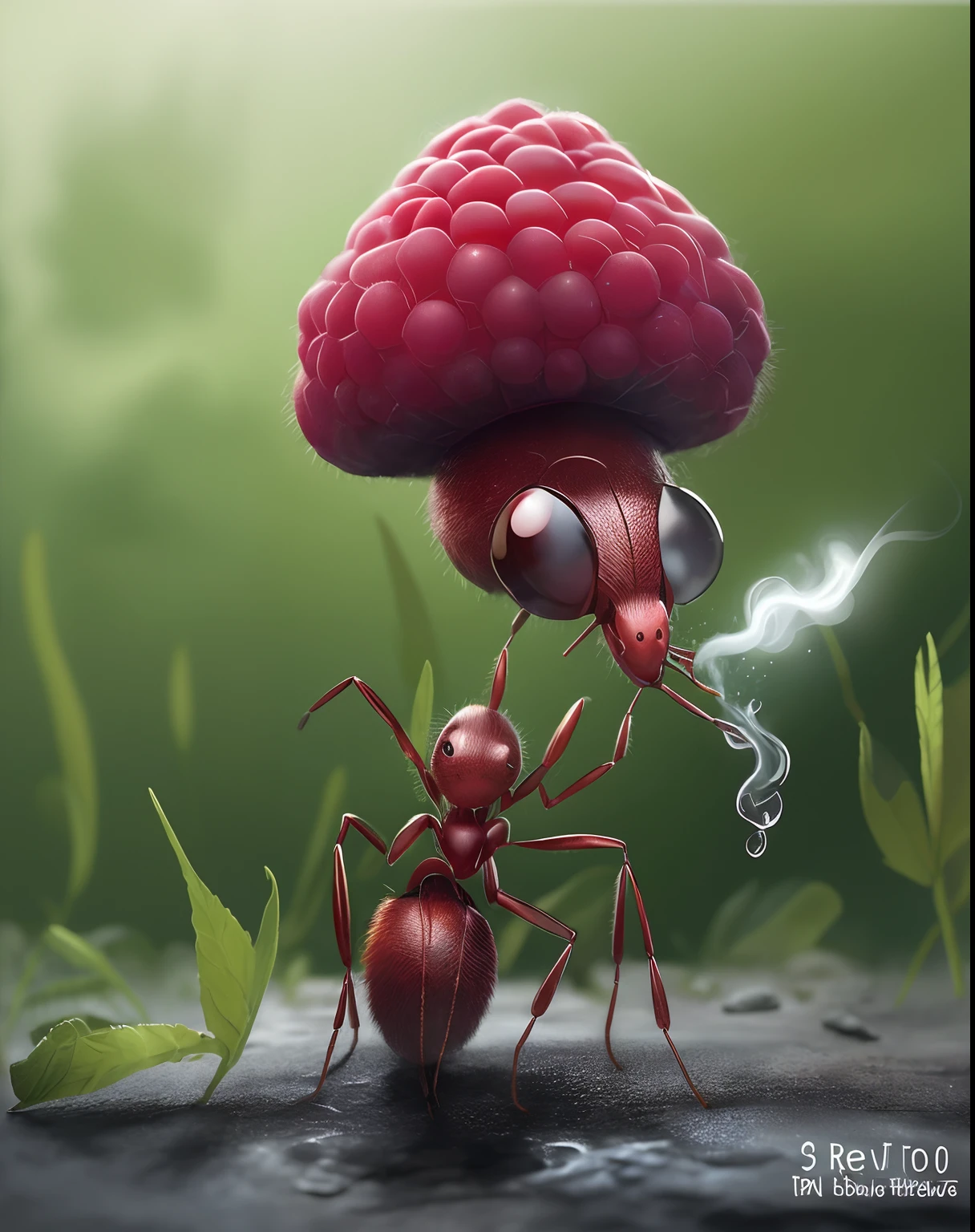 There is a red ant carrying a raspberry on its head and smoking, 3 d epic illustrations, art rendu, par Alexey Venetsianov, Illustration humoristique, par Andrei Riabovitchev, Rendu artistique, amazing digital art, inspired by Igor Kieryluk, Rendu 3D mignon, illustration amusante, Paul Barson, Beautiful digital artwork,