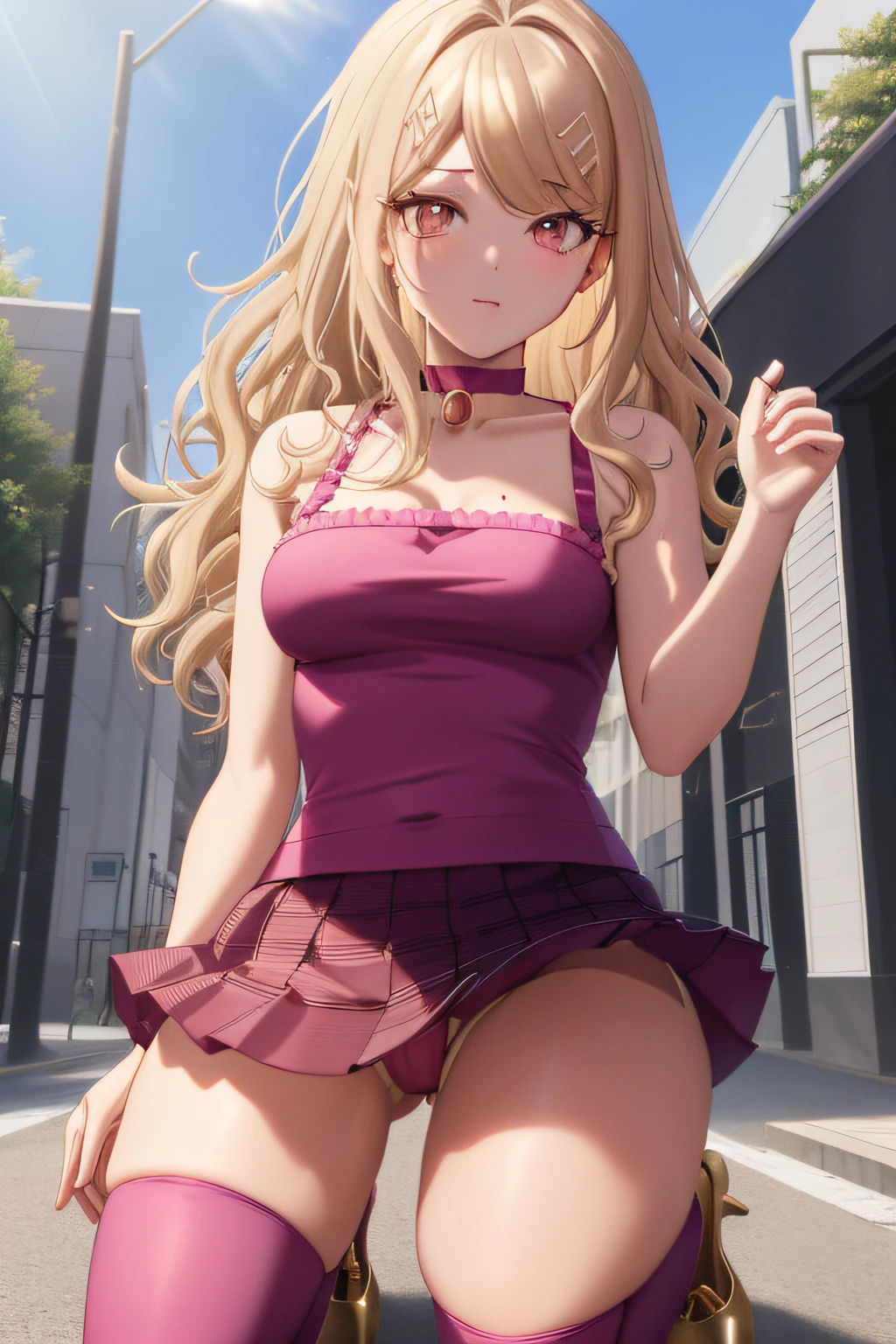 ​masterpiece, top-quality, kaede, 1girl in, ((medium breasts, small head)), Sunlight, Sunlight, (Perfect body: 1.1), (年轻), ((short wavy hair: 1.2)), Choker, Full body shot, Crowded streets, (Tight wet crop camisole top (Wearing a white see-through)), (Mini skirt)), (Highly detailed CG 8K wallpaper), (Very delicate and beautiful), (masutepiece), (Best Quality: 1.0), (Ultra high definition: 1.0), Beautiful lighting, hard , mecosuji, Perfect Lightning, Pulling skirt, ((Skirt flipping))、Realistic Shadows,NSFW、(Show off your panties)、 [High resolution], Detailed skin, super detailed, Thighs open, one leg up, Squat on the floor, white thigh highs, White high heels, large earring, thighs thighs thighs thighs, Nipple unevenness, Beauty marks, Angle from below