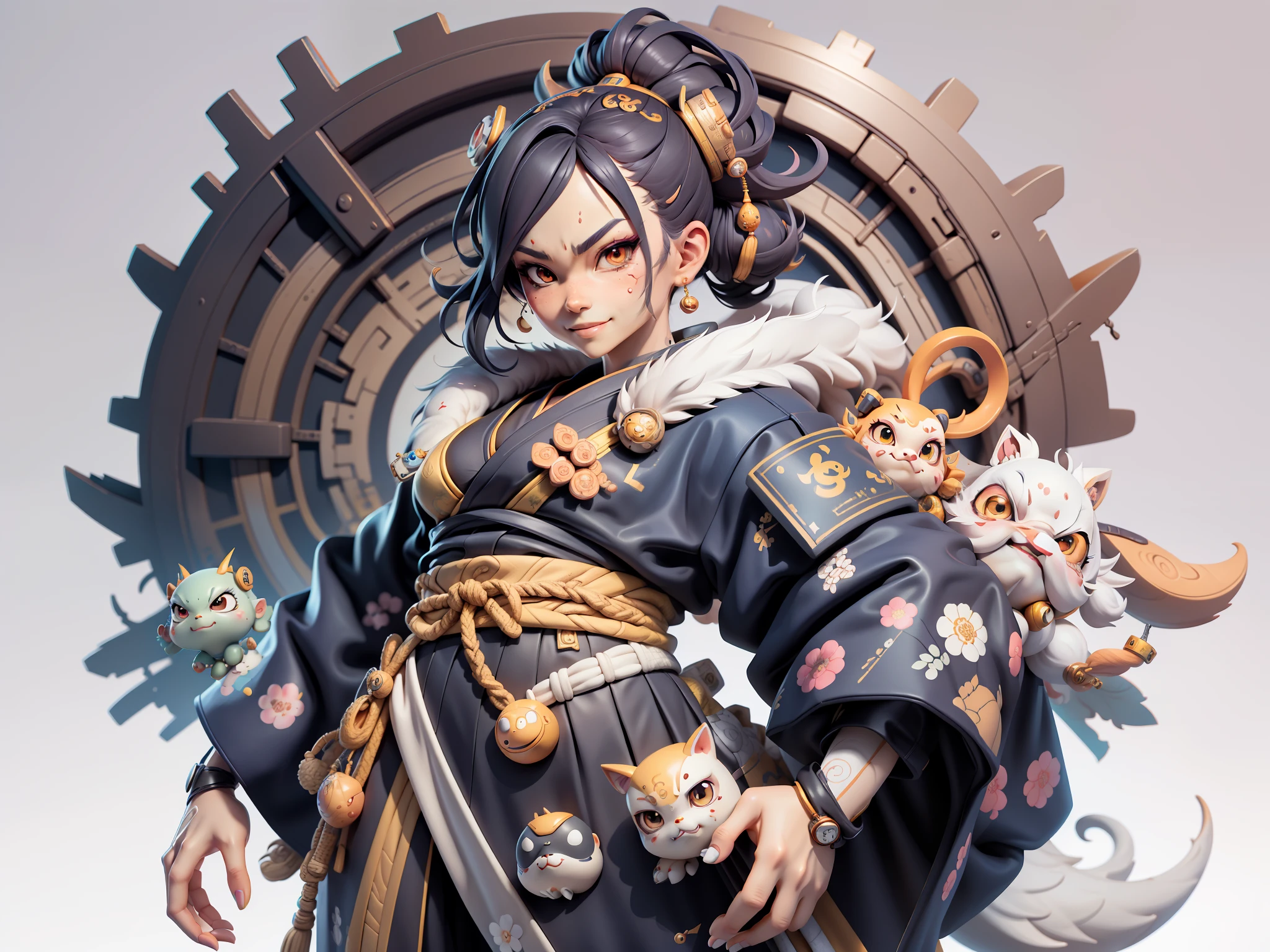(Daisaku),(Need),(Super meticulous),(full bodyesbian:1.2),Japanese ukiyo-e girl,japanese geisha,Beautiful,Oriental dragon,Aeolian Thor,Raised sexy,爆乳,Oriental face,TV Anchor,Bust portrait illustration,Alone,In black suit,a blue tie,The face is slightly chubby,The face was clean,without a beard,Black super short hair,Black eyes,Smile confidently,3C computer sub-products,iPad, iphone,Digital painting,3D character design by Mark Clairen and Pixar and Hayao Miyazaki and Akira Toriyama,The illustration is a high-definition illustration in 4K resolution,With very detailed facial features and cartoon-style visuals。