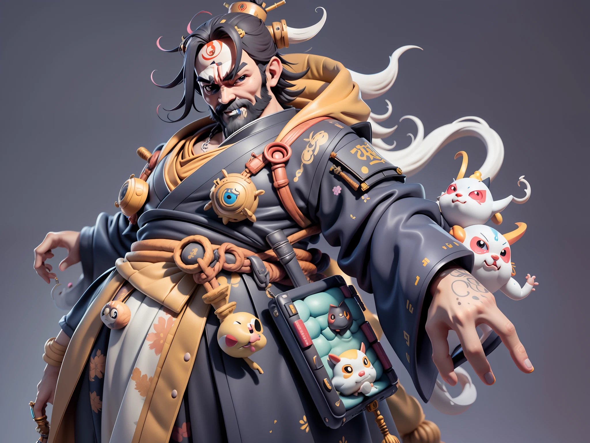 (Daisaku),(Need),(Super meticulous),(full bodyesbian:1.2),Japanese ukiyo-e girl,japanese geisha,Beautiful,Oriental dragon,Aeolian Thor,Raised sexy,爆乳,Oriental face,TV Anchor,Bust portrait illustration,Alone,In black suit,a blue tie,The face is slightly chubby,The face was clean,without a beard,Black super short hair,Black eyes,Smile confidently,3C computer sub-products,iPad, iphone,Digital painting,3D character design by Mark Clairen and Pixar and Hayao Miyazaki and Akira Toriyama,The illustration is a high-definition illustration in 4K resolution,With very detailed facial features and cartoon-style visuals。