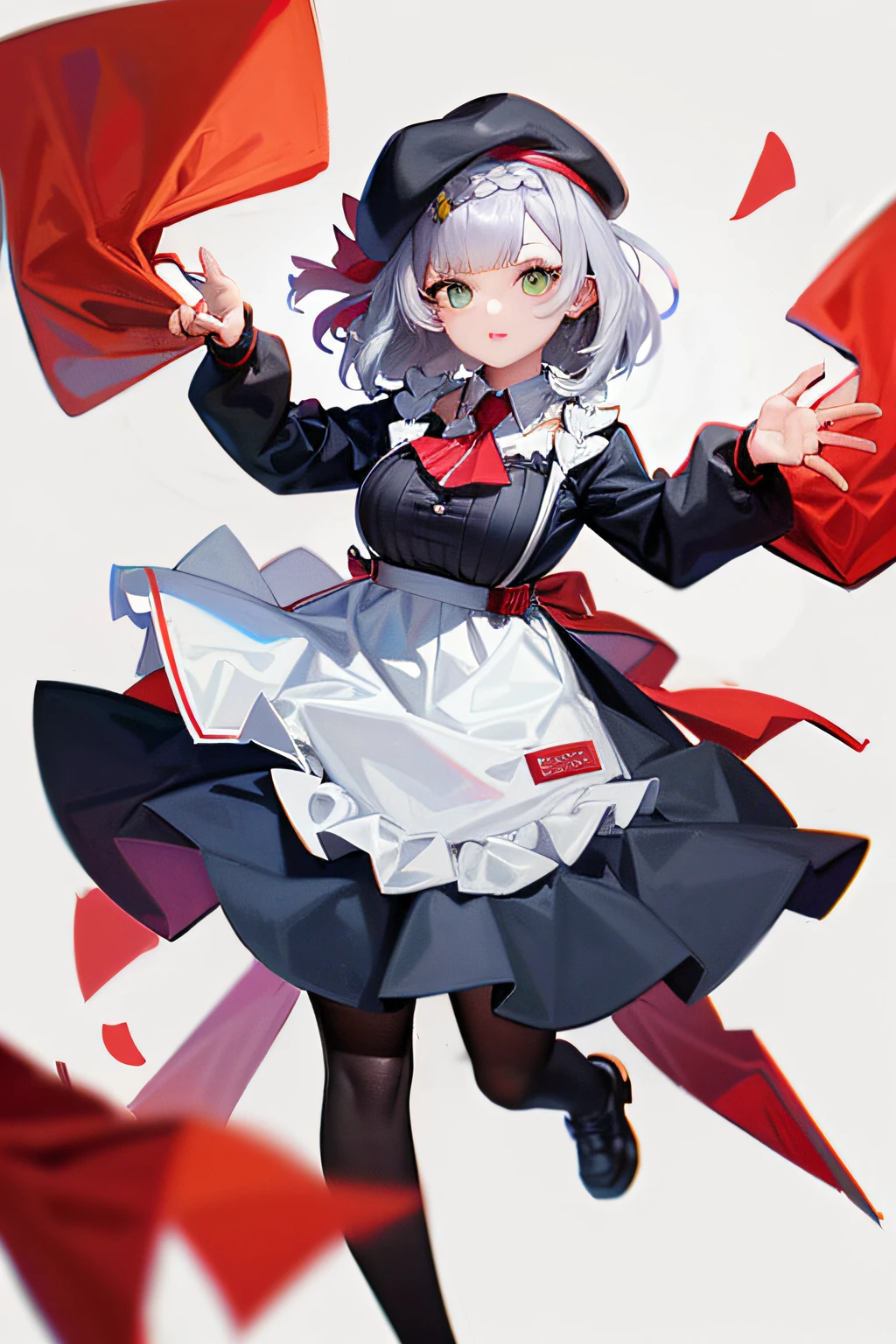 "Noelle in a school girl outfit, rendered with high quality, standing against a white background. Enhance her bust size. Place her in a background with narrow alleys."