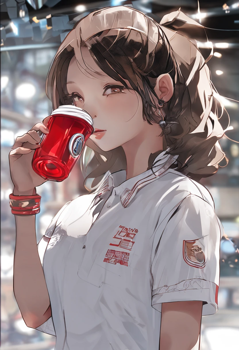 1girl, 独奏, Red polo shirt, White sneakers, tennis wear, white mini-skirt, tmasterpiece,