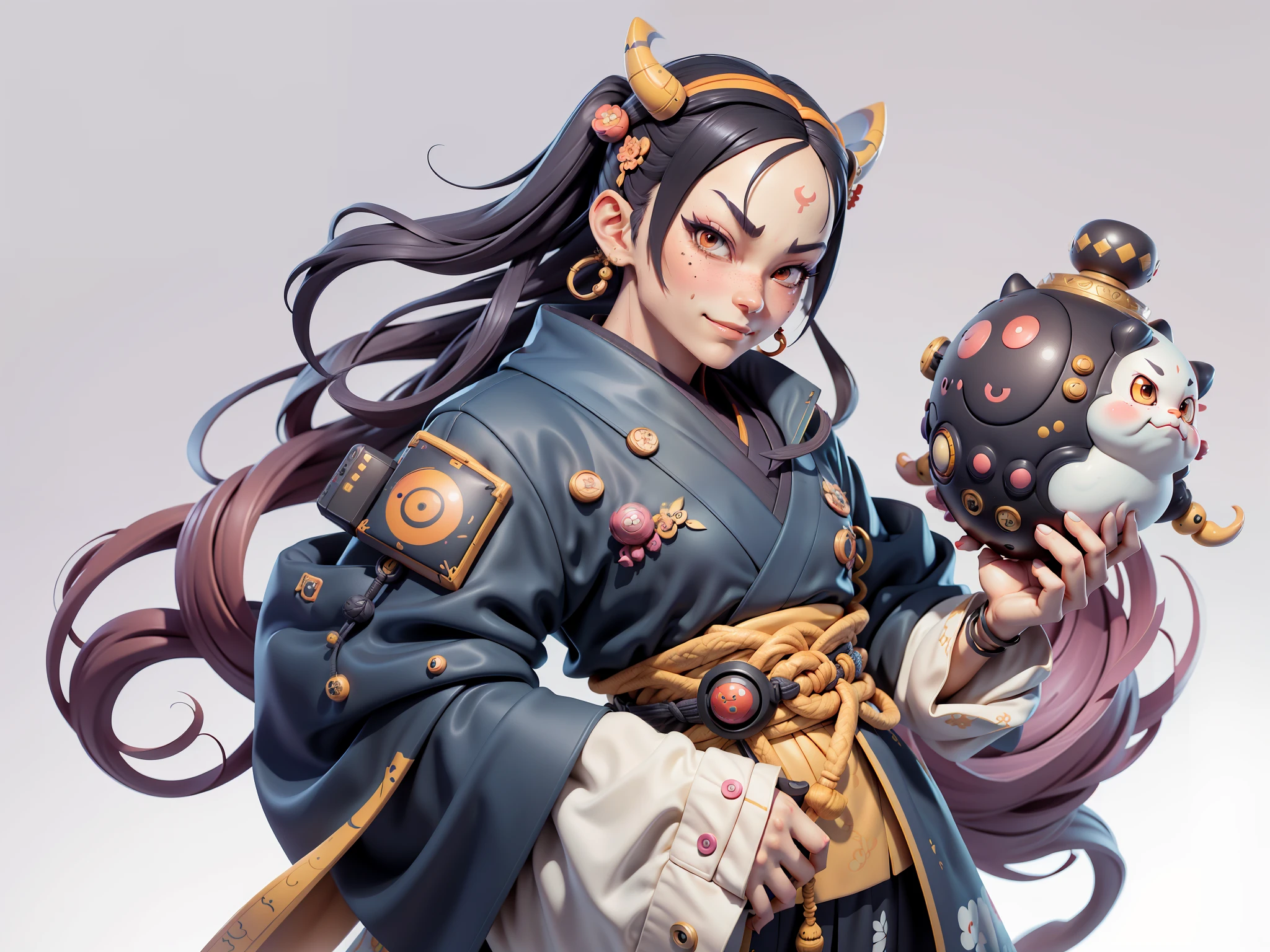 (Daisaku),(Need),(Super meticulous),(full bodyesbian:1.2),Japanese ukiyo-e girl,japanese geisha,Beautiful,Oriental dragon,Aeolian Thor,Raised sexy,爆乳,Oriental face,TV Anchor,Bust portrait illustration,Alone,In black suit,a blue tie,The face is slightly chubby,The face was clean,without a beard,Black super short hair,Black eyes,Smile confidently,3C computer sub-products,iPad, iphone,Digital painting,3D character design by Mark Clairen and Pixar and Hayao Miyazaki and Akira Toriyama,The illustration is a high-definition illustration in 4K resolution,With very detailed facial features and cartoon-style visuals。