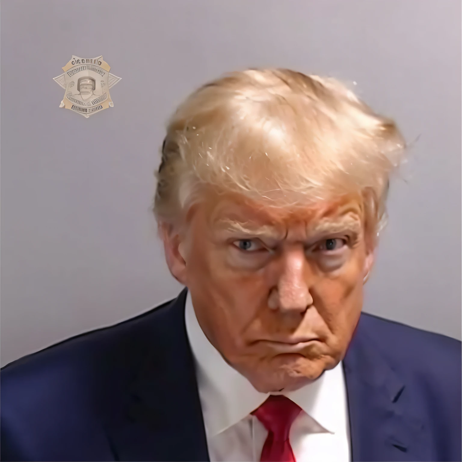 worried look on Donald Trump’s face in mugshot, arafed image of Donald trump in a suit and tie with a red tie, donald trump mugshot, tense donald trump in jail, apprehensive Donald Trump in prison, photo of donald trump, Donald Trump, president donald trump, donald trump's face, portrait of trump,
