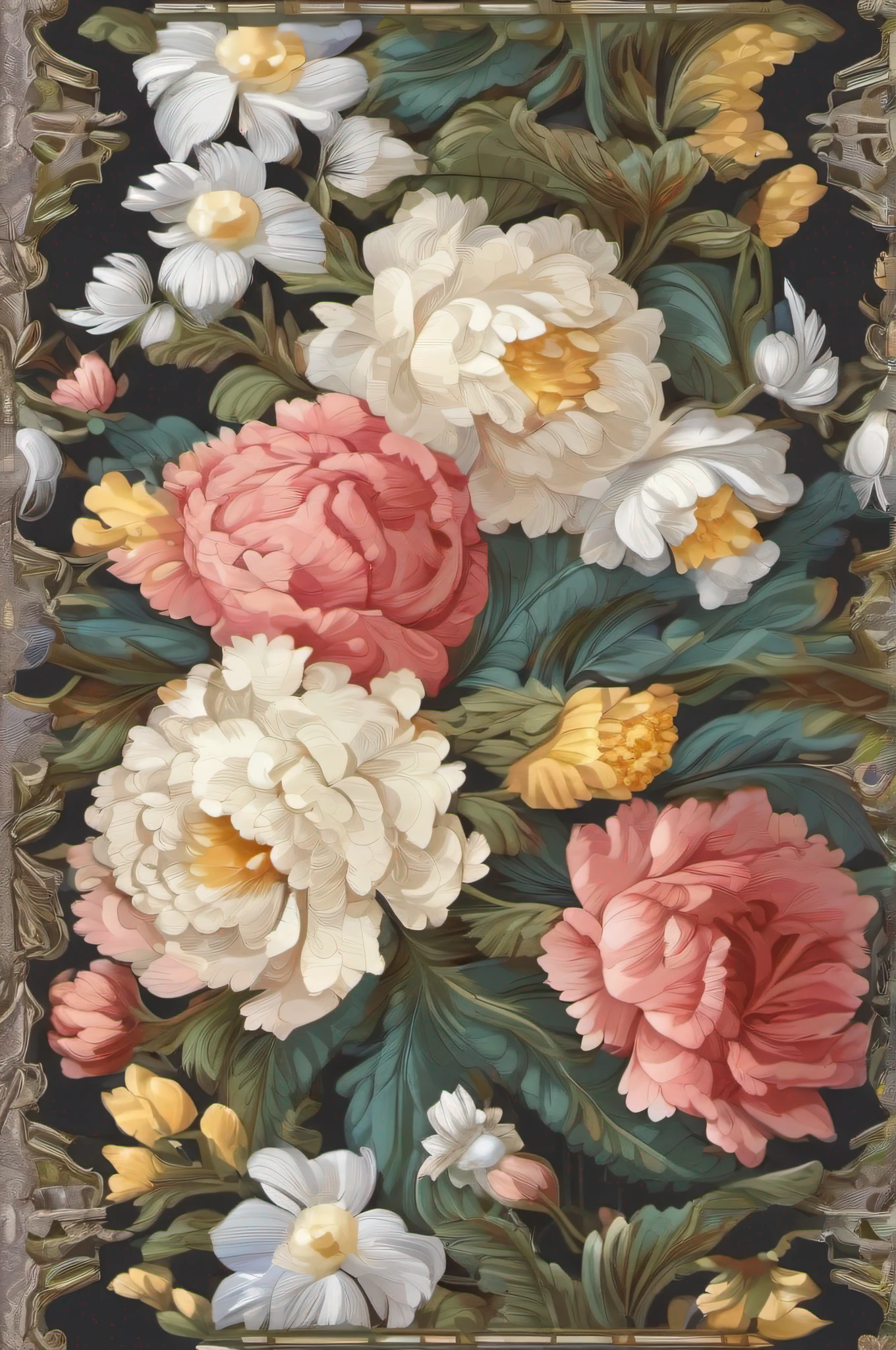 There are pictures of wallpaper with flowers and leaves, ornate floral, Gorgeous flowers, Inspired by Louis-Michel van Lo, Wallpaper Design、Overall pixel art、mosaic