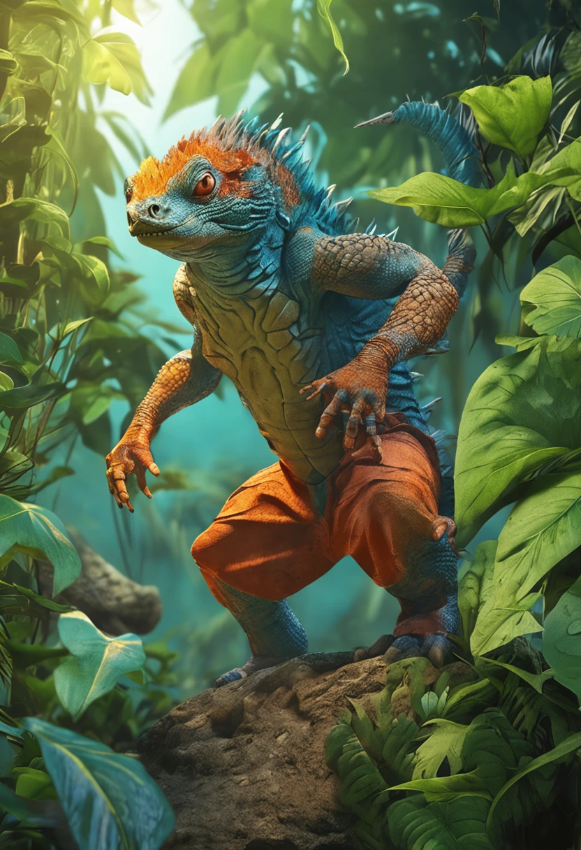 Illustration Naruto, In the jungle with leaves and water, Highly detailed illustration, beautiful detailed illustration, full-colour illustration, Realistic illustration, wildlife illustration, highly detailed vector art, Detailed 2D illustration, Lizard art, A beautiful artwork illustration, very detailed illustration, detailed digital illustration, Highly detailed illustration.", high detail illustration, High quality 3d realistic illustrations