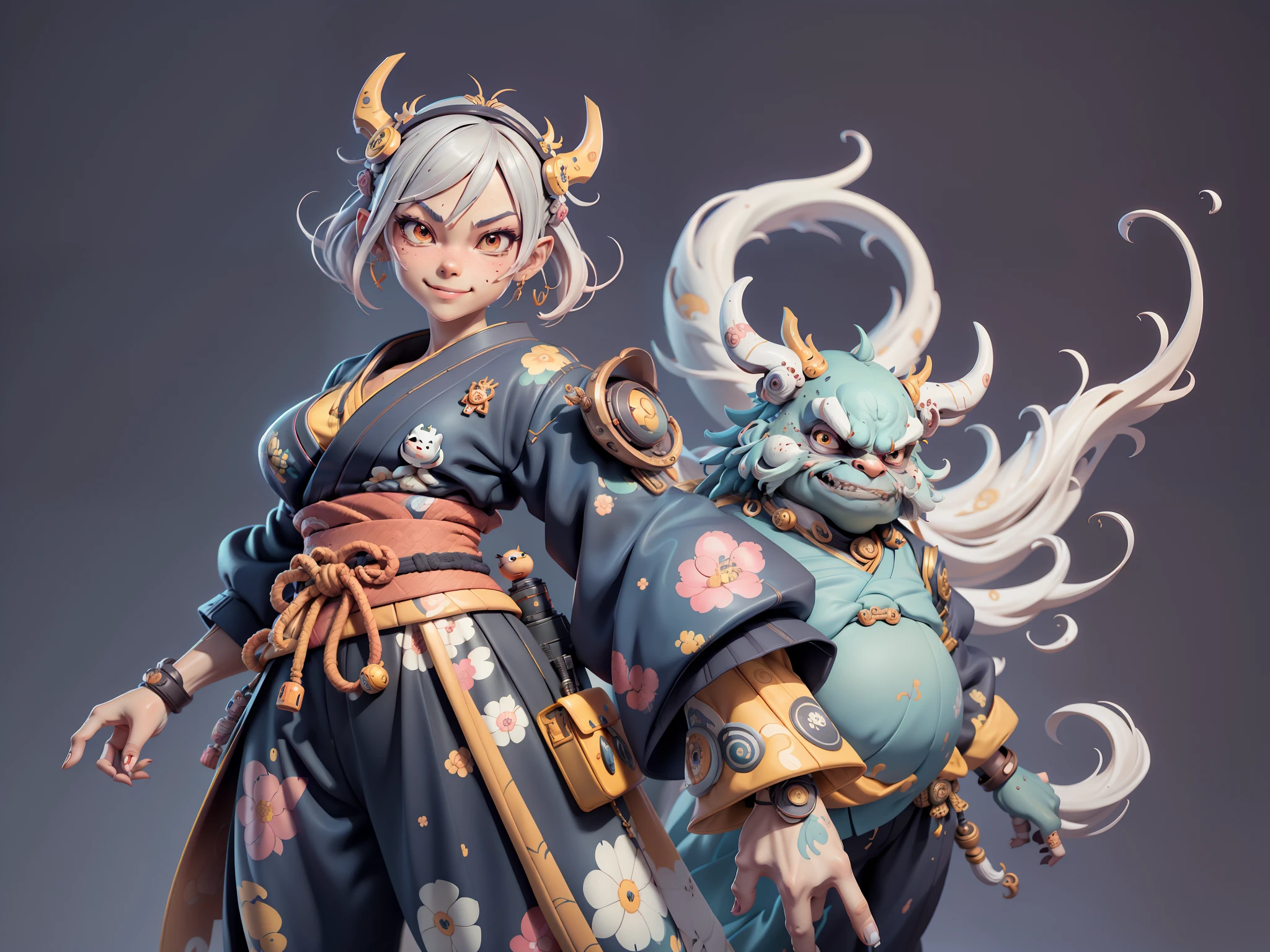 (Daisaku),(Need),(Super meticulous),(full bodyesbian:1.2),Japanese ukiyo-e girl，japanese geisha，Beautiful，Oriental dragon，Aeolian Thor，Raised sexy，爆乳，Oriental face，TV Anchor，Bust portrait illustration，Alone，In black suit，a blue tie，The face is slightly chubby，The face was clean，without a beard，Black super short hair，Black eyes，Smile confidently，3C computer sub-products，iPad， iphone，Digital painting，3D character design by Mark Clairen and Pixar and Hayao Miyazaki and Akira Toriyama，The illustration is a high-definition illustration in 4K resolution，With very detailed facial features and cartoon-style visuals。