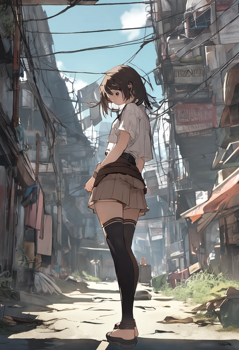 1girl in、top-quality、hightquality、Extreme Detail Photography、Eye for extreme detail、Super Detail Face、Hair in super detail、Super detail body、(alleyway:1.3)、dark brown short hair、glowy skin、Natural makeup、bra very、Transparent blouse、skirt by the、crouching down、((Open the crotch before:1.3))、panties on、((Crotch panties exposed:1.3))、half-squat、