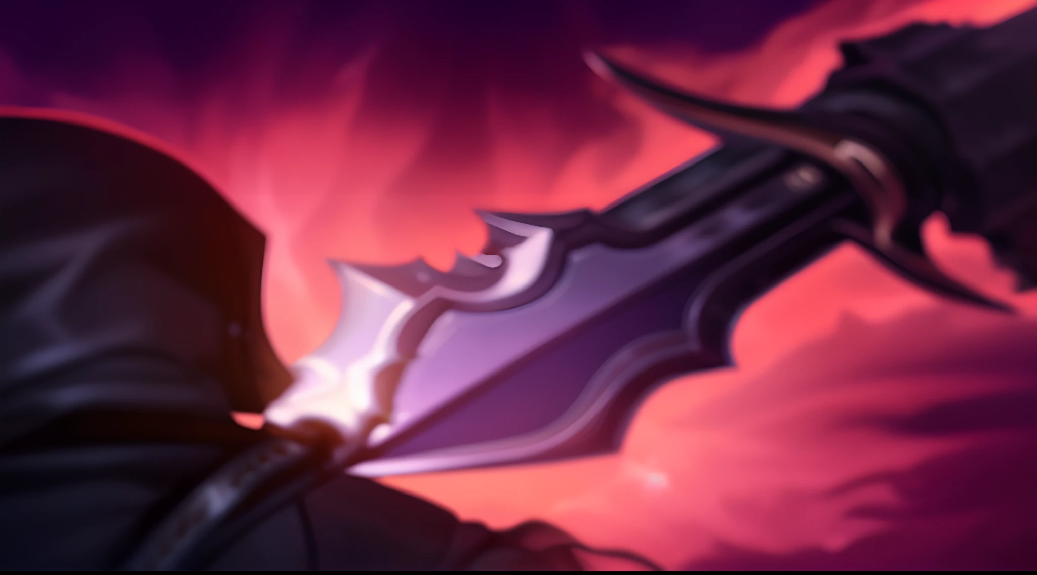 Close-up of man holding a sword in purple sky, The sword, leblanc, wielding kunai, league of legends inventory item, Rod arm sword, sword slash, medievil spear, jagged sword, holding jagged scimitar, POLEARM, Thertrevkaiser, insane quality, Silas, chainsword in the other