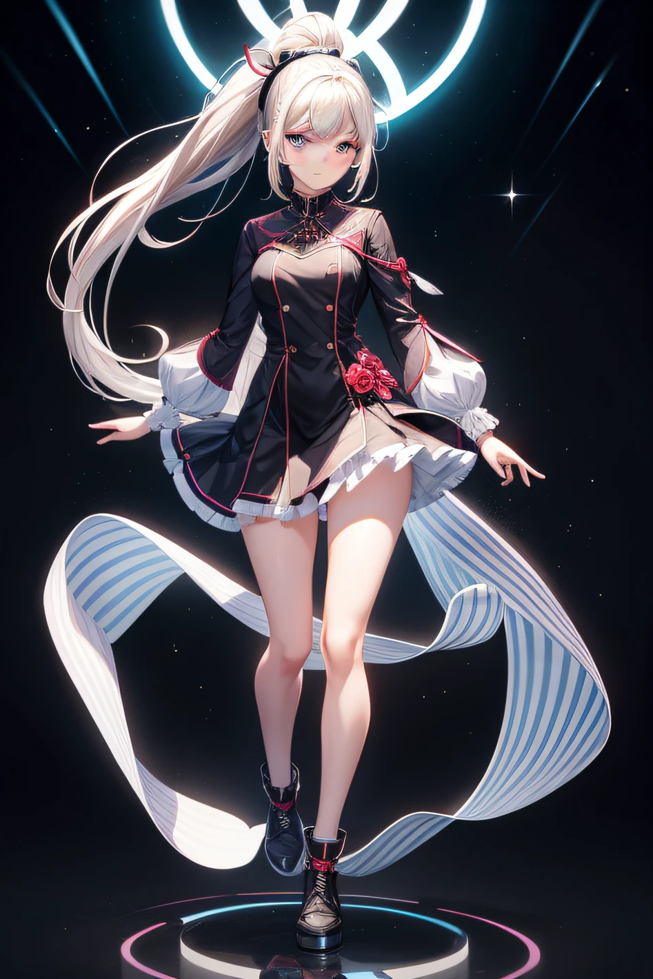 Symmetrical full-body image on the front，vtuber,animemanga girl，Ponytail hairstyle