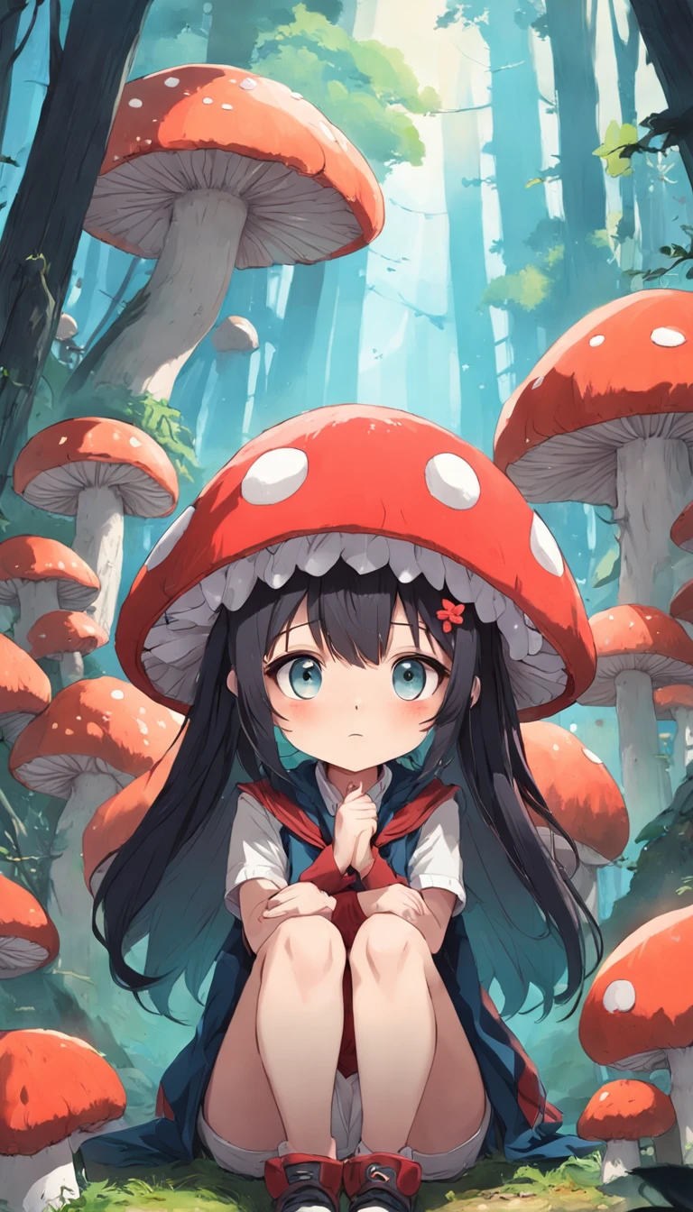adorable creature,Semelhante a uma mistura de buldogues franceses e carros, 可爱, fofo, peludo, Felpudo, Floresta, Cogumelos, Wear a mushroom hat