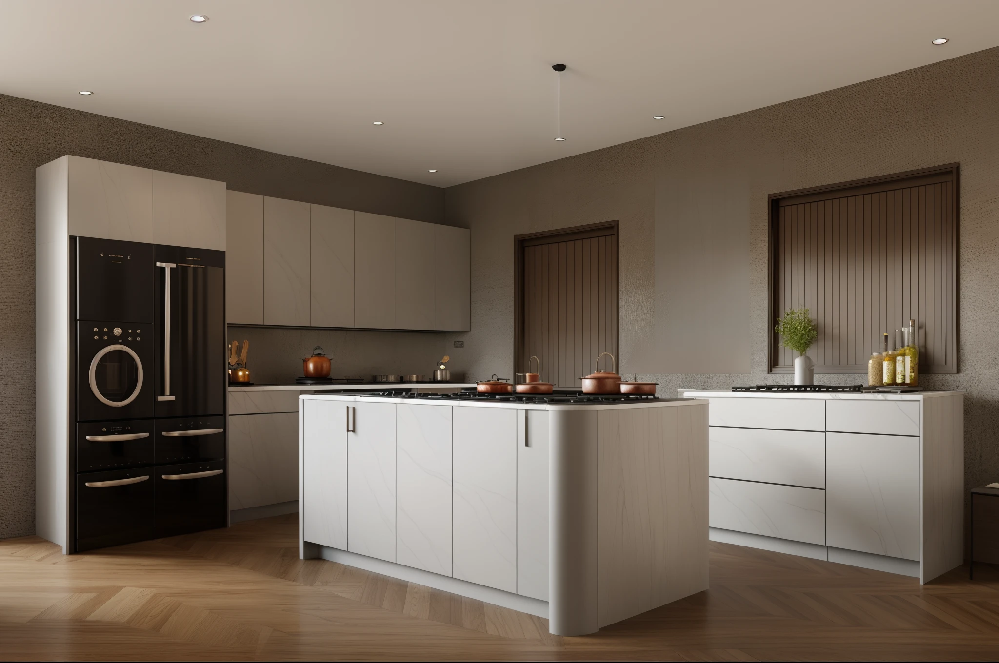 (Morden kitchen:1.2), (photo realistic:1.2), (supper detail:1.2), pub chair (black:white), daylight, Unreal Engineer 8K, full HD 8K, cinematic lighting, warm light