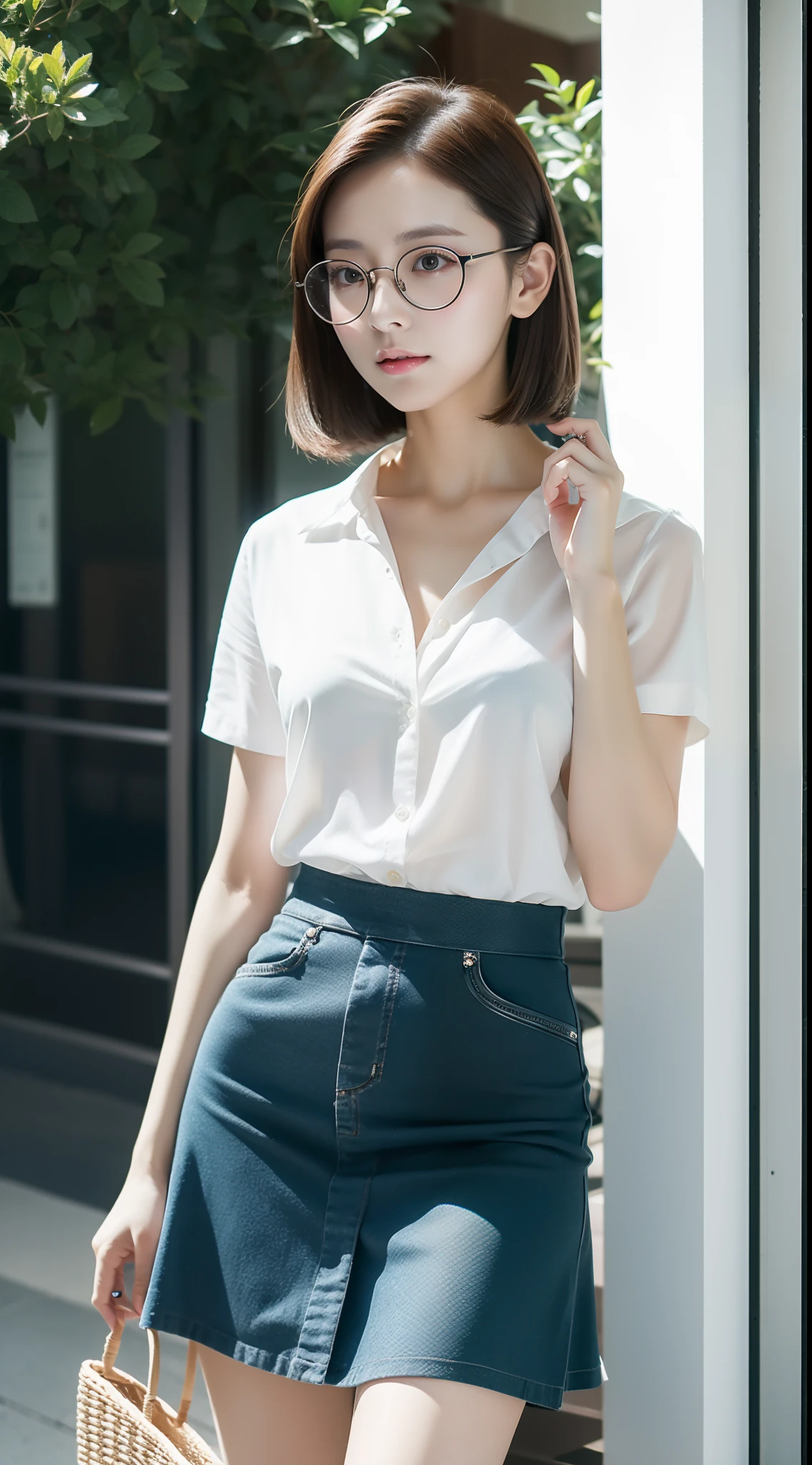 Ultra-clear resolution,top Quority,Clear eyes,large glasses,plain face,s the perfect face,White skin,Perfect chest,beautifullegs,Random skirt,Random scenes