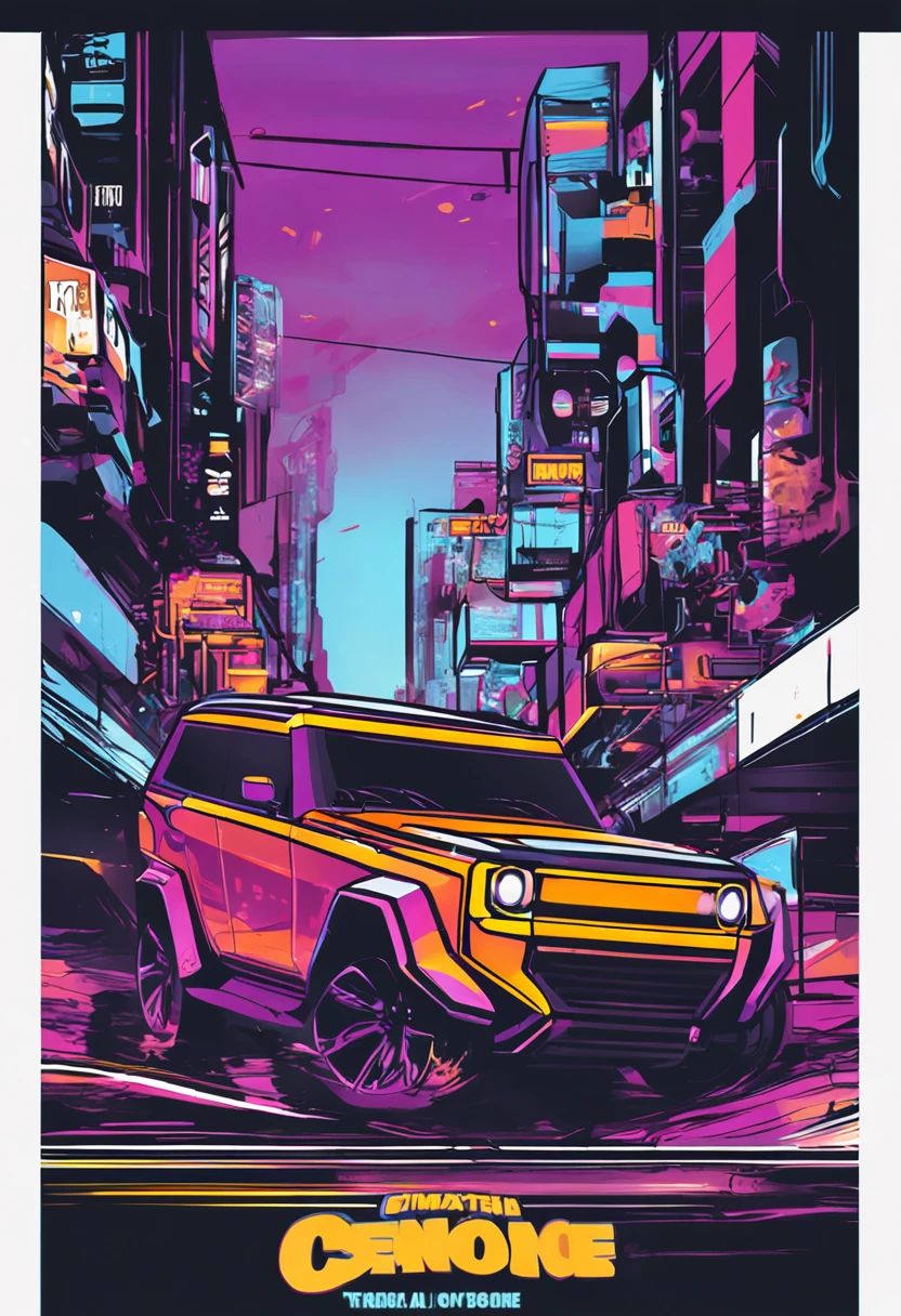 Imagine that,A stylish 2020s off-road vehicle traverses the Gobi under neon lights. The futuristic skyline shines with bright colors, Reflective of the shiny surface of the car. Embrace the thrill of futuristic technology and high-speed adventure in this exciting design.Fine,a gorgeous,rays of sunshine,Reflective,Mirror body