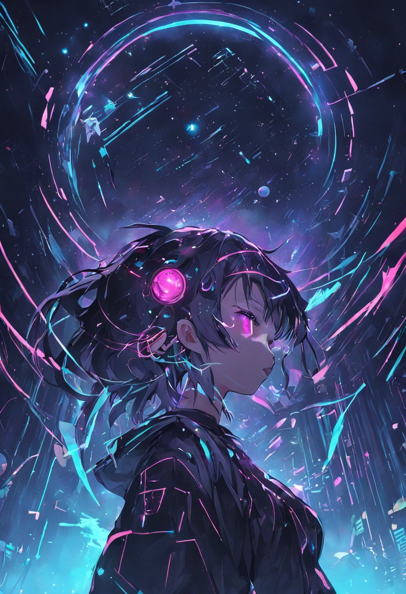 ((cyber punk style+Dark style+Futuristic style) :0.9),(Neon flashing+light and shadow effect) ,(Ringed planets+A surreal sight+starrysky) ,(number art+Artistic sense)