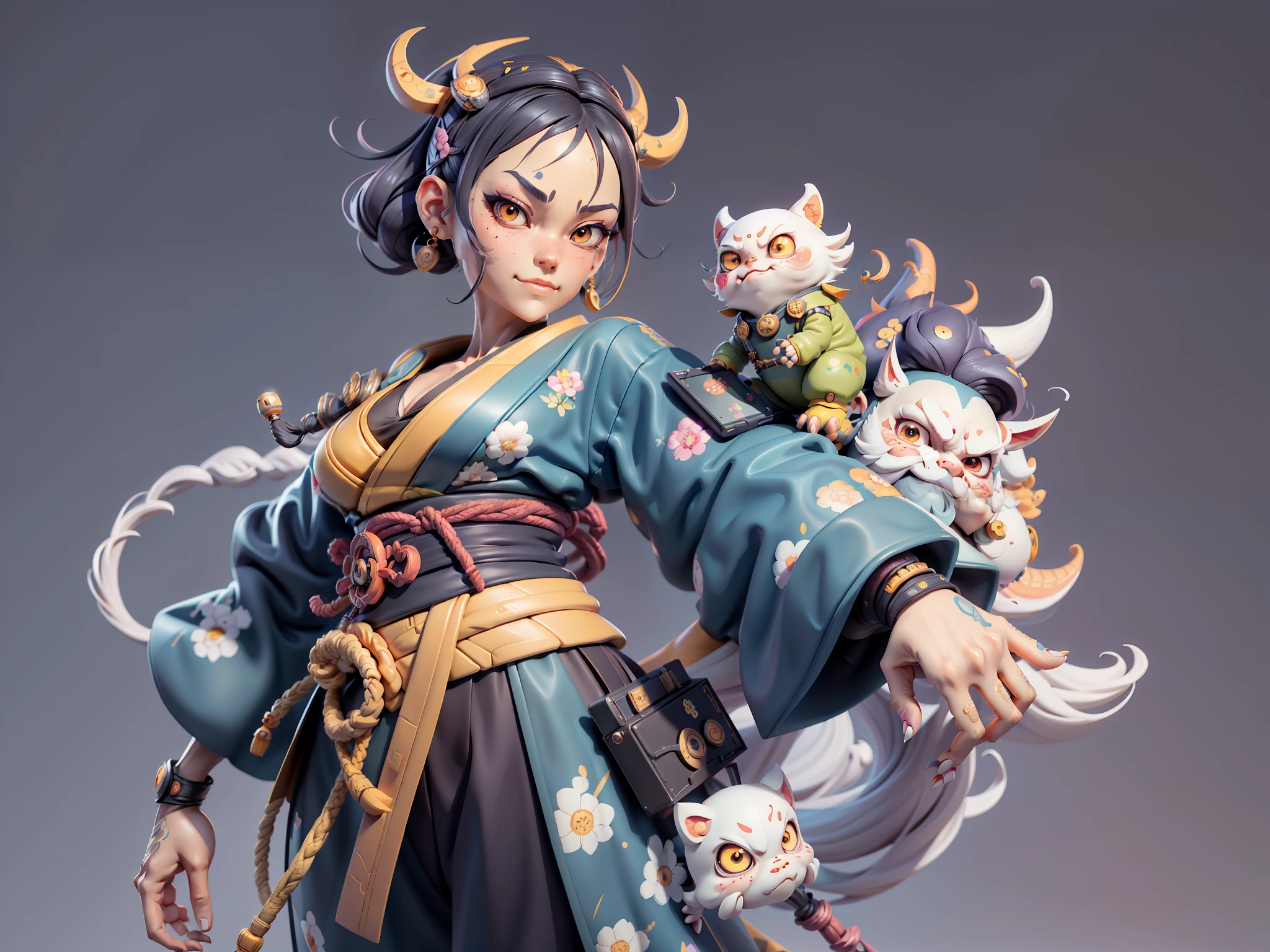 (Daisaku),(Need),(Super meticulous),(full bodyesbian:1.2),Japanese ukiyo-e girl,japanese geisha,Beautiful,Oriental dragon,Aeolian Thor,Raised sexy,爆乳,Oriental face,TV Anchor,Bust portrait illustration,Alone,In black suit,a blue tie,The face is slightly chubby,The face was clean,without a beard,Black super short hair,Black eyes,Smile confidently,3C computer sub-products,iPad, iphone,Digital painting,3D character design by Mark Clairen and Pixar and Hayao Miyazaki and Akira Toriyama,The illustration is a high-definition illustration in 4K resolution,With very detailed facial features and cartoon-style visuals。