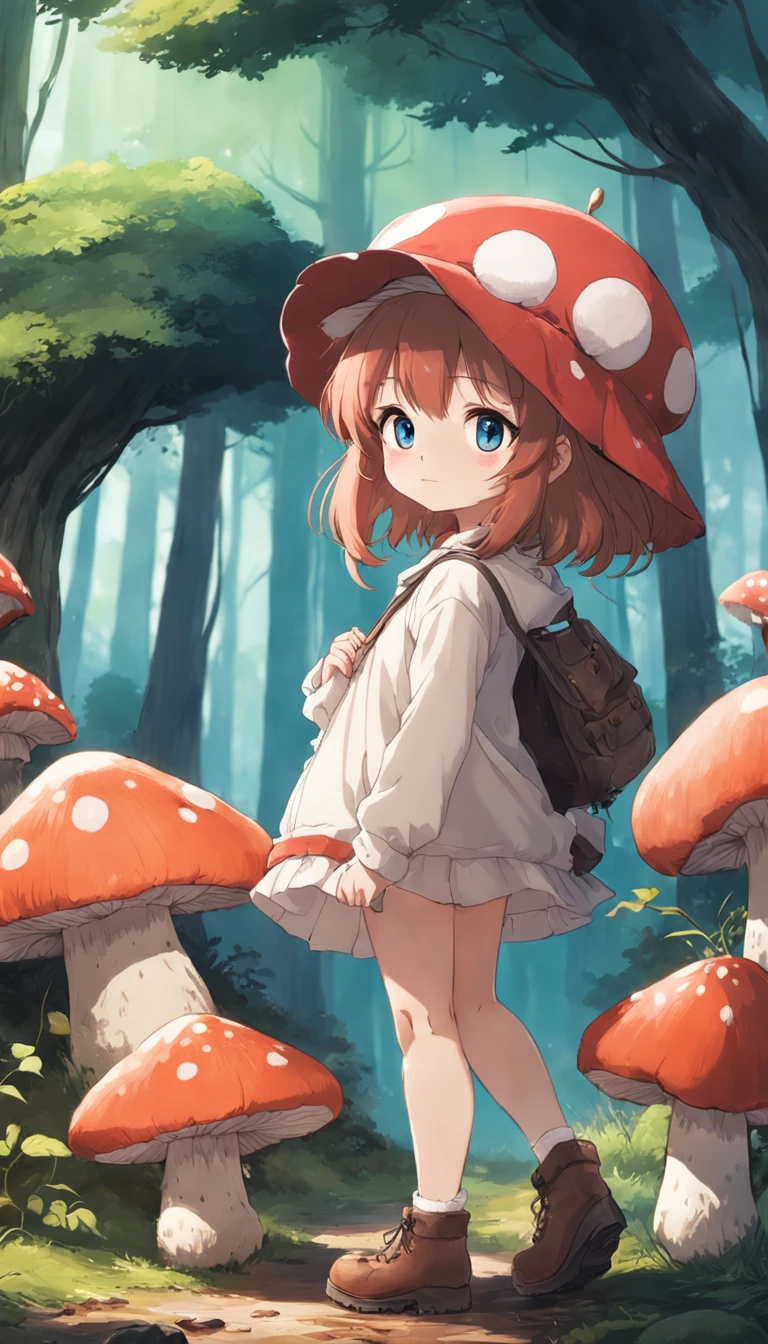 adorable creature,Semelhante a uma mistura de buldogues franceses e carros, adolable, fofo, peludo, Felpudo, Floresta, Cogumelos, Wear a mushroom hat