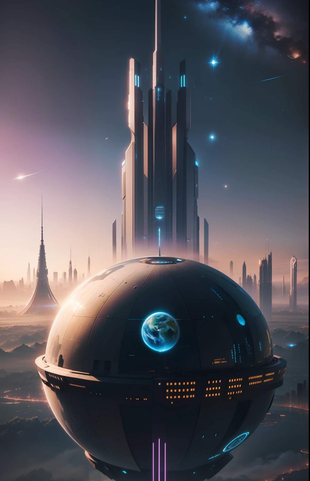 A futuristic city where you can see the Earth and the Moon, Fantasy Science Fiction City, A futuristic metropolis, A beautiful city with a futuristic orientation, futuristic city, Futuristic cityscape photography, future city background, futuristic cityscape, 3D rendering bipple, Science Fiction City, Russian orbital cityscape, futuristic cityscape, futuristic cityscape, future city background, Realism style, planets, gravel, universe, galaxies, ((8K Quality)), ((realism)), daoshi