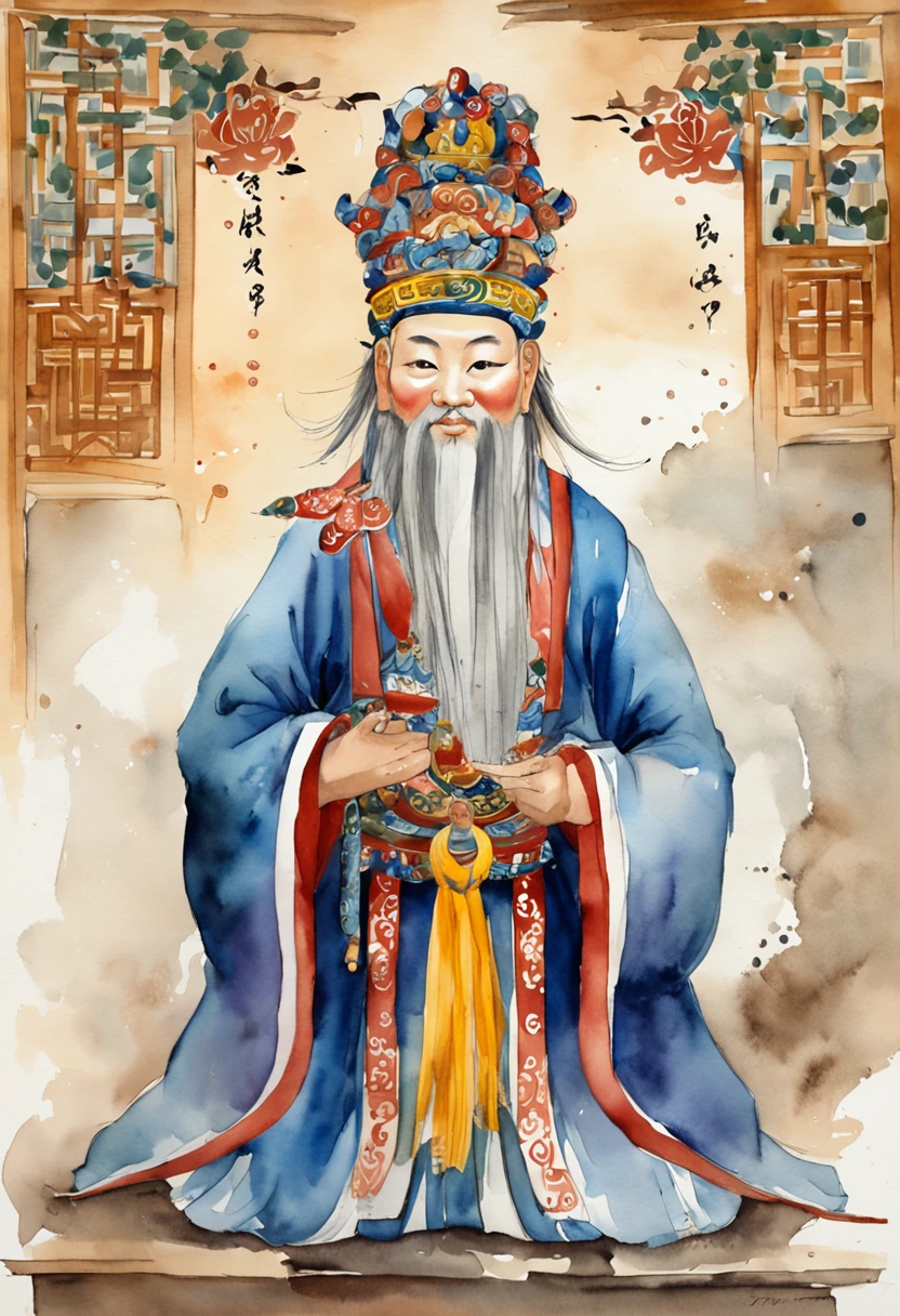 Paint a statue of a Taoist king and lingguan in the style of Wu Daozi