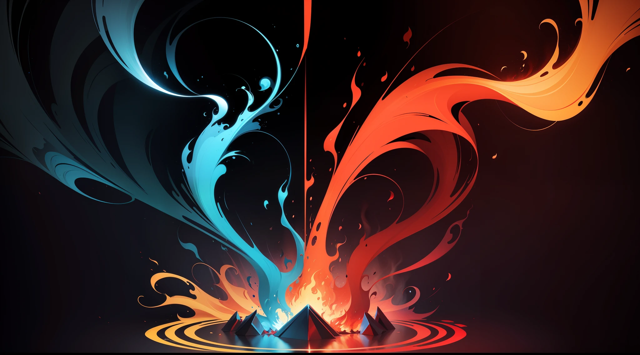 The red flame collides with the blue flame in the middle，Vector illustration style，behance
