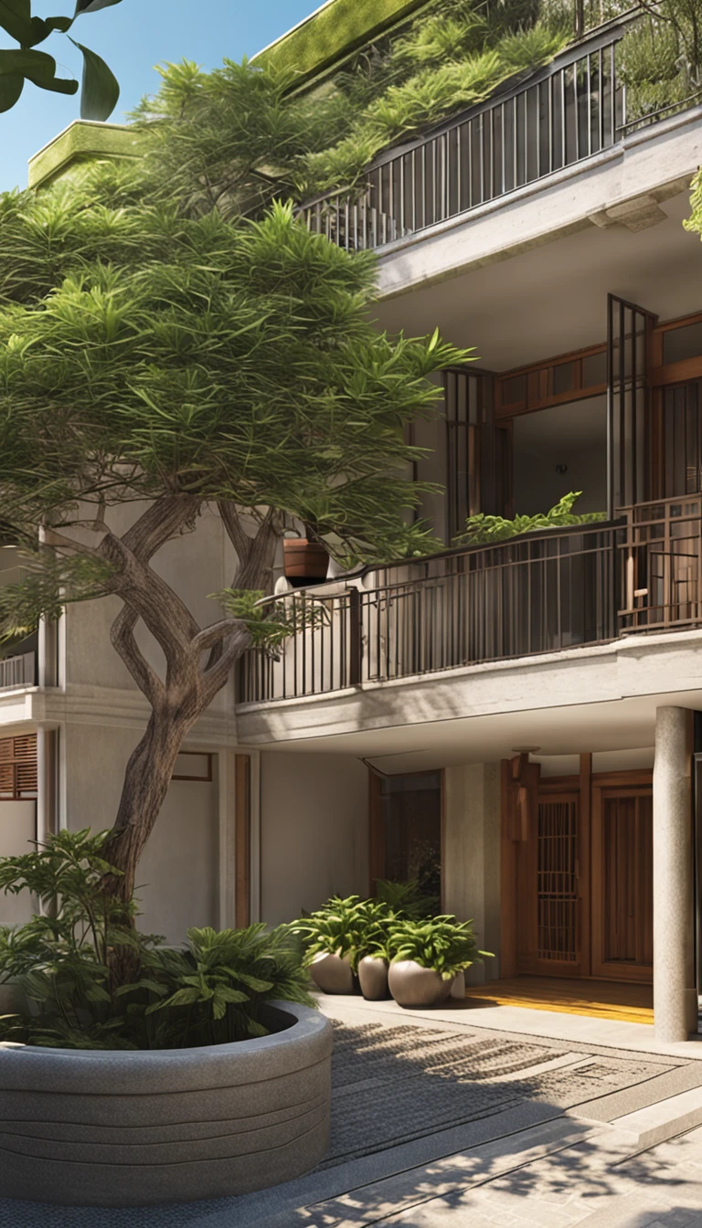 After entering the courtyard,You will see a spacious and neat courtyard。The floor of the courtyard is paved with stone slabs,It is surrounded by a well-manicured lawn。Various greenery is planted in the corners of the courtyard,Such as flowers and plants、bamboo and small trees, etc。The greenery is growing well,It gives the courtyard a fresh atmosphere and a natural beauty。In the center of the courtyard,There is some simple but comfortable outdoor furniture,For people to rest、Chat or read。