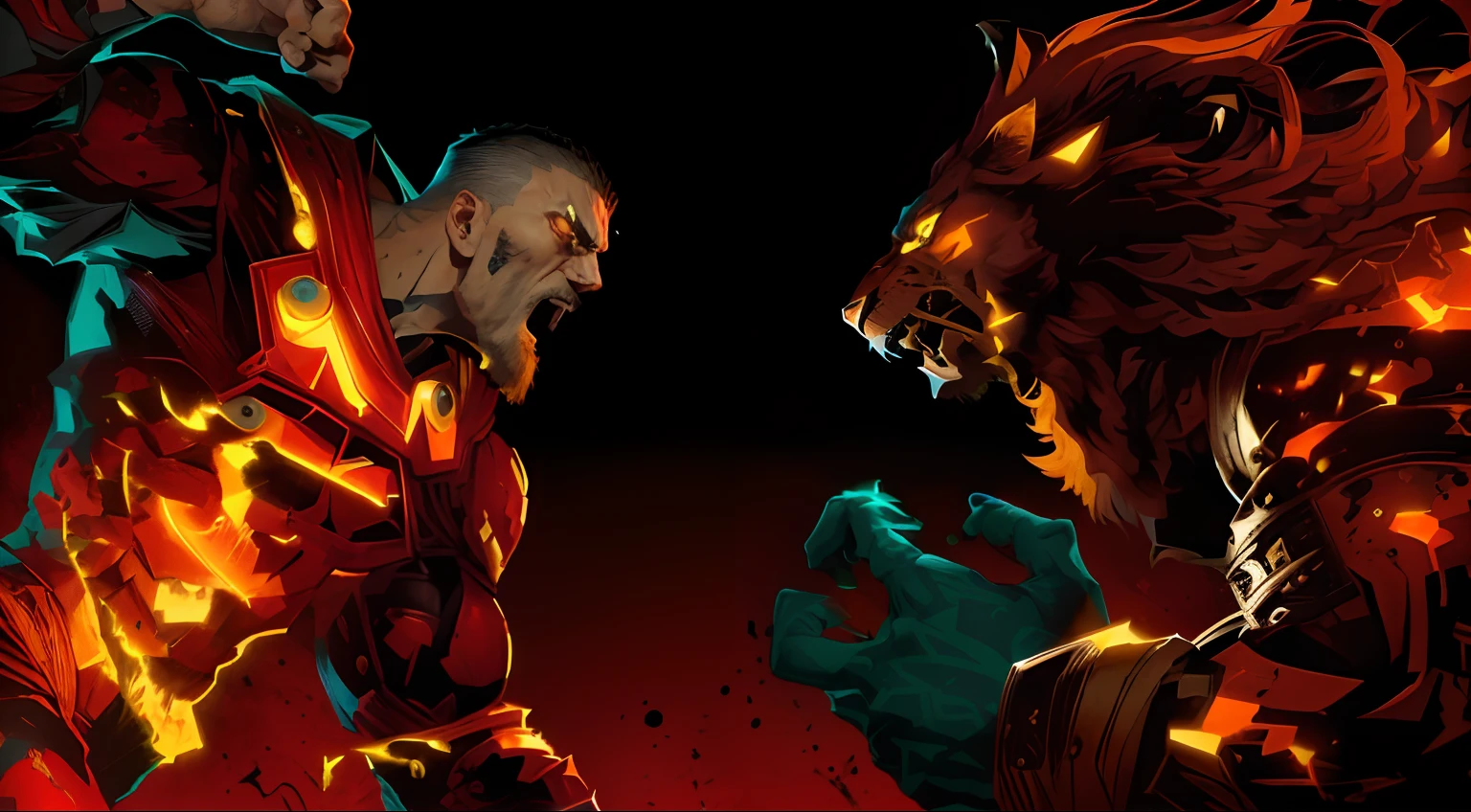 Man vs lion man are fighting over a dead man, epic comic book style, fistfighting demons, epic graphic novel wallpaper, Estilo Berserk, contraste, Estilo arzach de quadrinhos, luta de close-up, Berserk Estilo de Arte, imagem de estilo fantasia de luta, arte estilo quadrinhos, comics illustration, briga, estilo de quadrinhos, olhando para punho sangrento