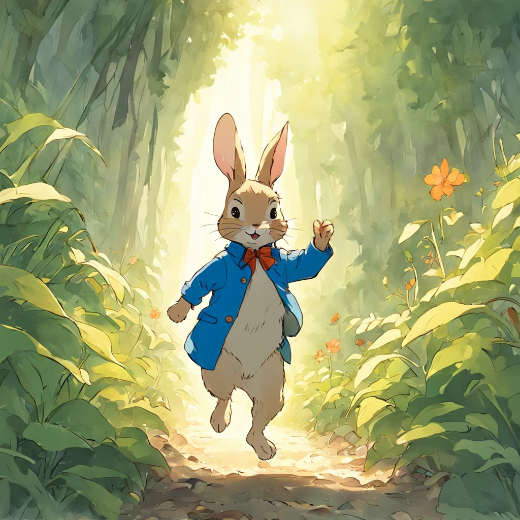 There is a rabbit that is running through the woods - SeaArt AI