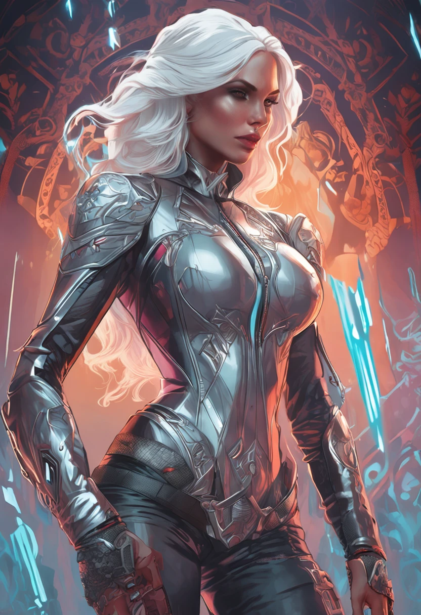 an ice goddess with white hair and lightnings arround her, black lace , full body, nice perfect face with soft skinice perfect face, riding a motorcycle, concept art portrait by greg rutkowski, artgerm, hyperdetailed intricately detailed gothic art trending on artstation triadic colors, fantastical, intricate detail, splash screen, complementary colors, fantasy concept art, 8k resolution, deviantart masterpiece, oil painting, heavy strokes,