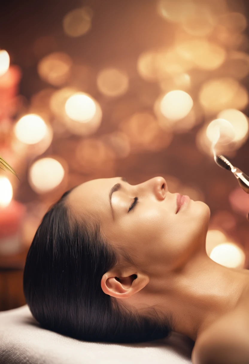 a woman getting a facial massage in a spa, a stock photo by Kanbun Master, shutterstock, renaissance, exclusive, paradise garden massage, spa, hair, dripping with oil in the head, acupuncture treatment, master, an ancient, istock, hair floating covering chest, soaking wet hair, buzzed hair on temple, texture, facial