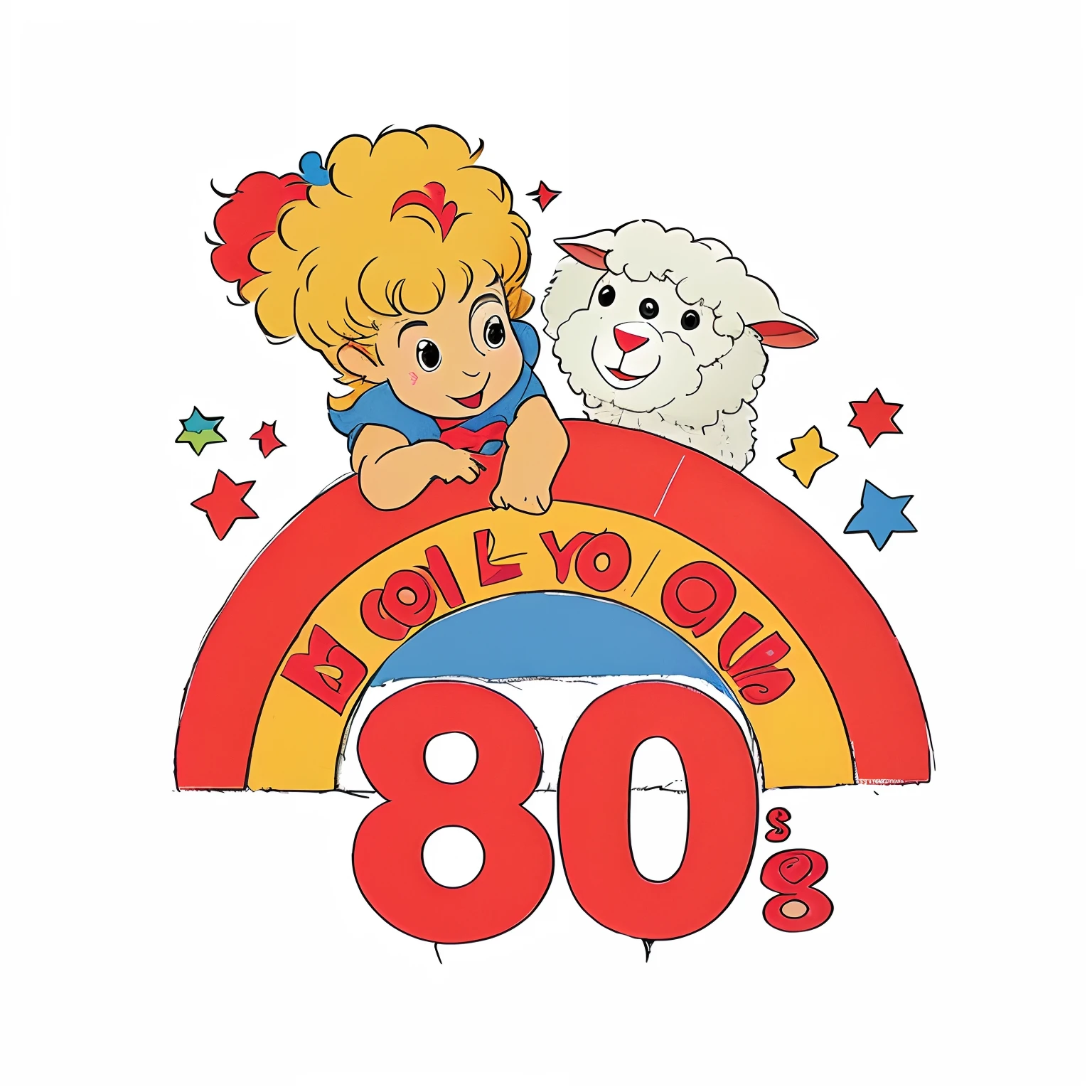 Close-up with a sign of a child and a sheep, 8 0 - s, 1980s cartoons, 8 0 s art, from the 8 0 s, 8 0 second cartoons, 1 9 8 0 seconds Children's performance, 80's, 8 0's, 80shair, 80s poster, 8 0 seconds, 80shair
